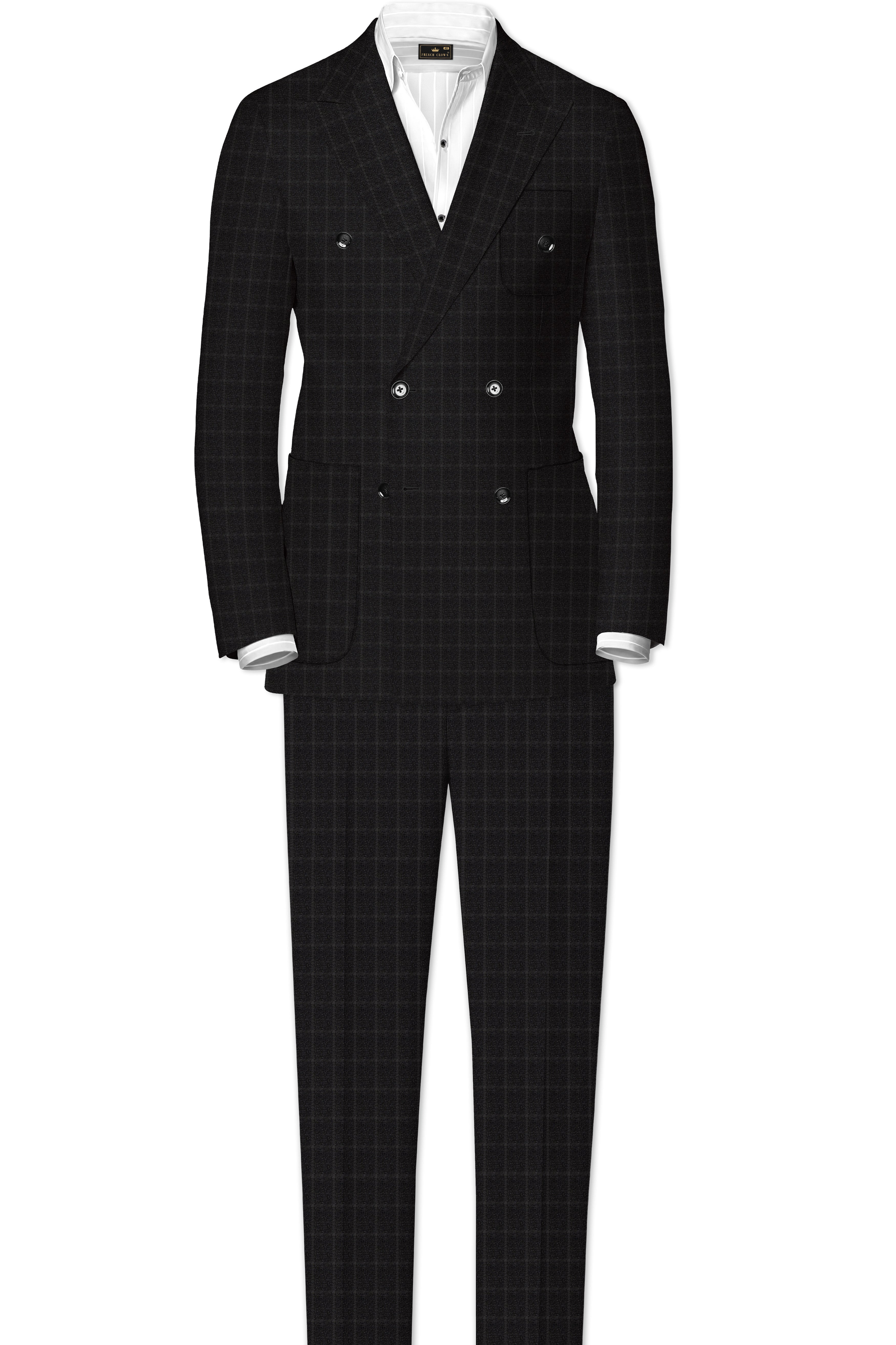 Zeus Black Windowpane Double Breasted Blazer