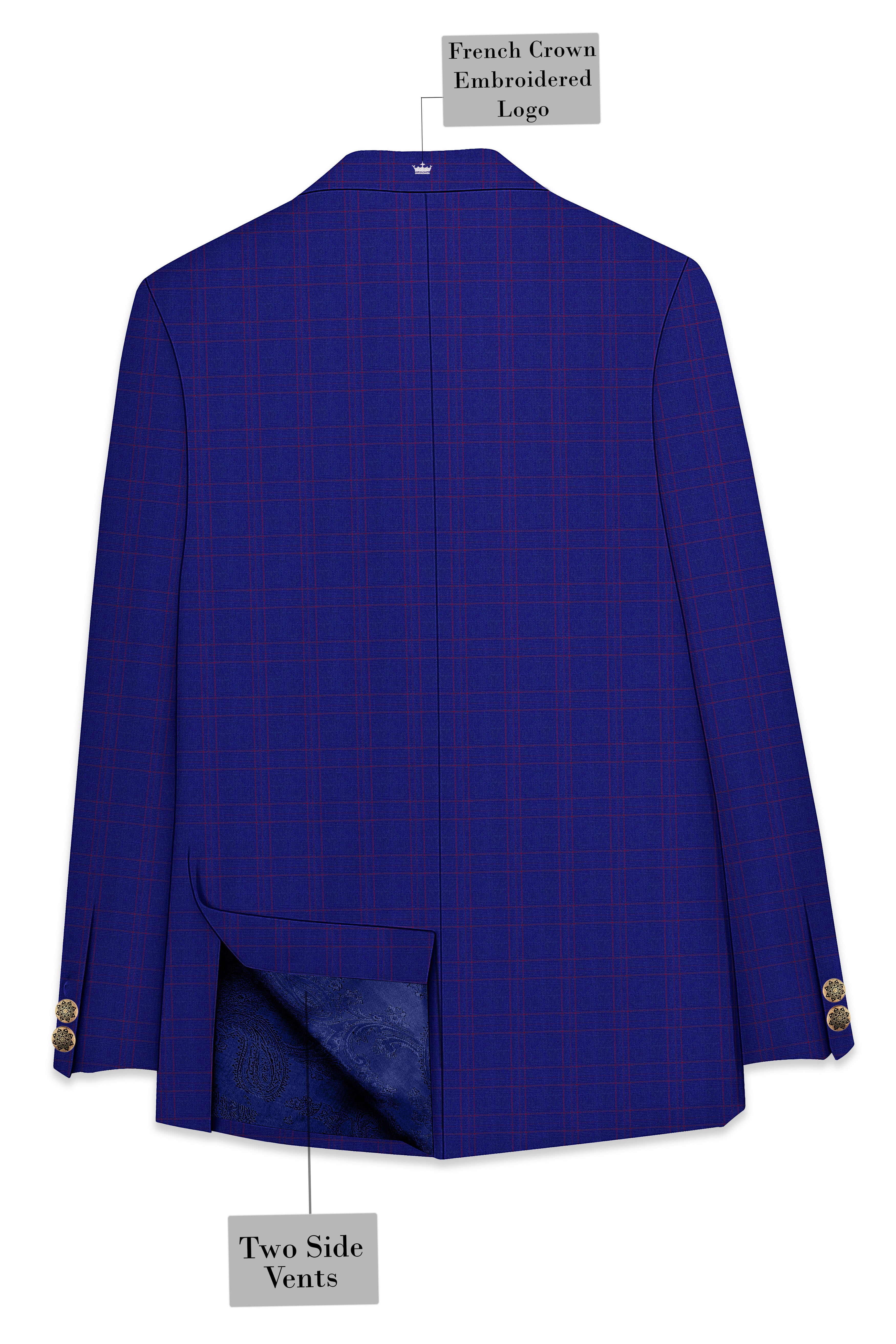 Christalle Blue with Fuchsia Pink Windoepane Cross Placket Bandhgala Blazer