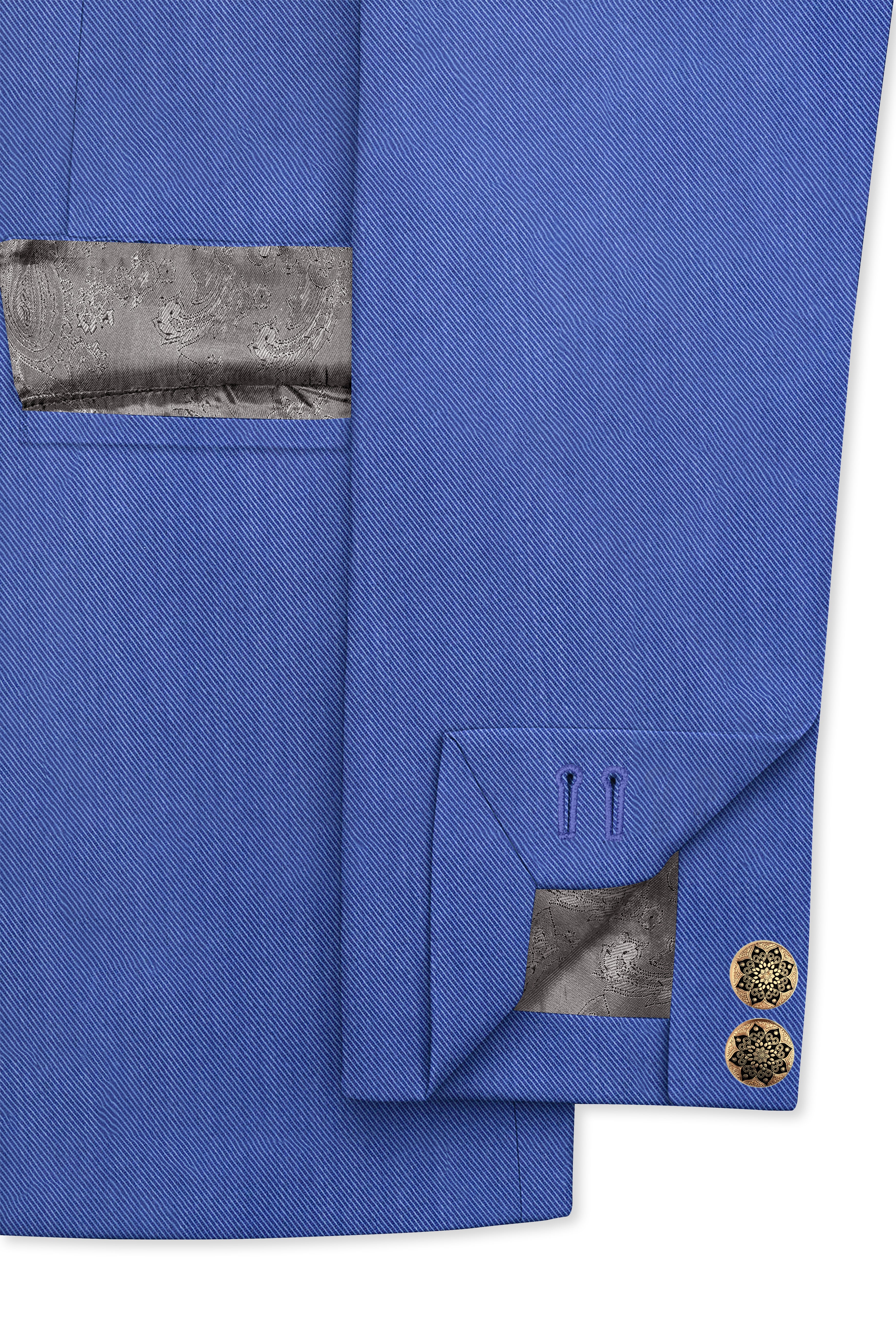 Twilight Blue Premium Cotton Cross Placket Bandhgala Blazer