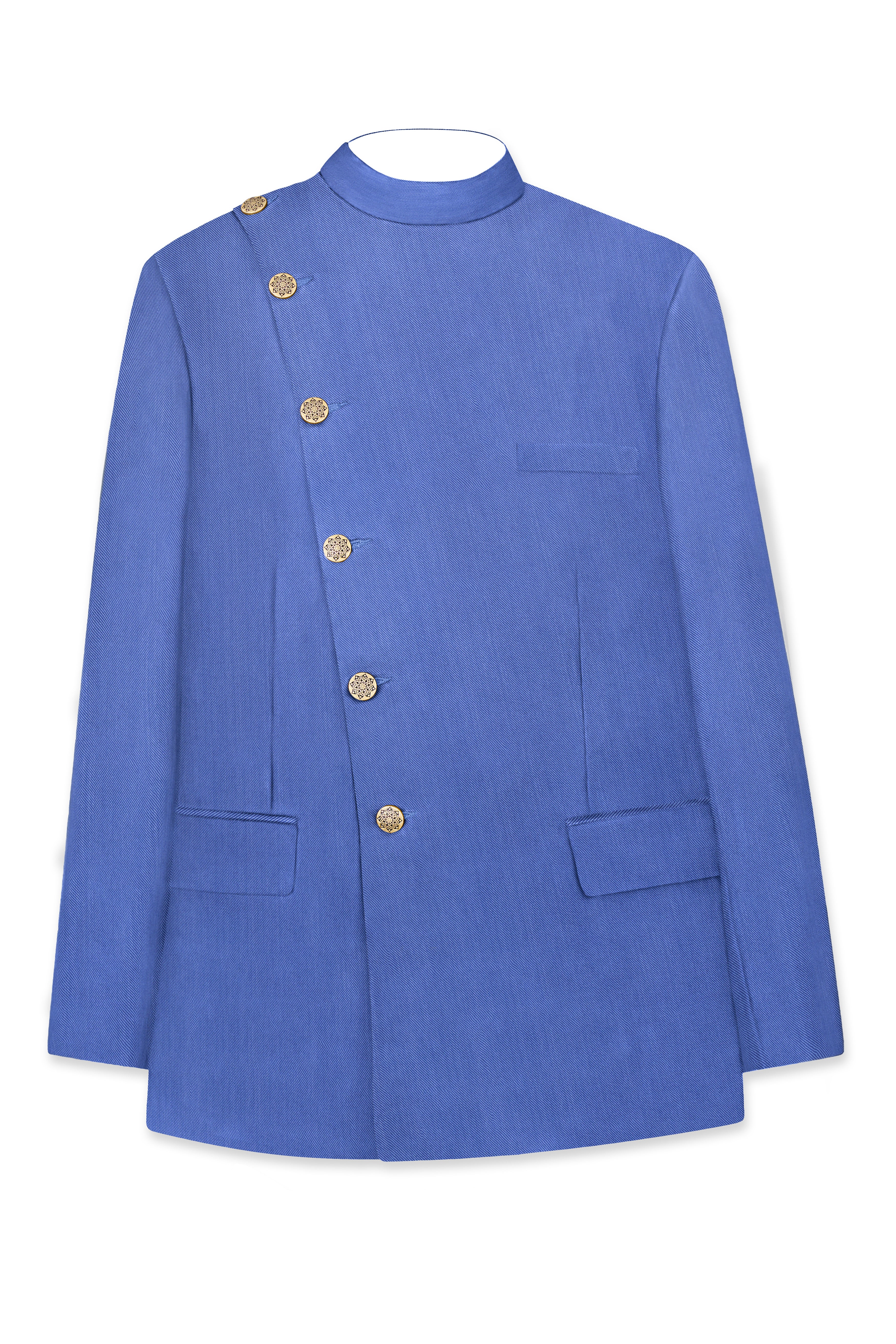 Twilight Blue Premium Cotton Cross Placket Bandhgala Blazer
