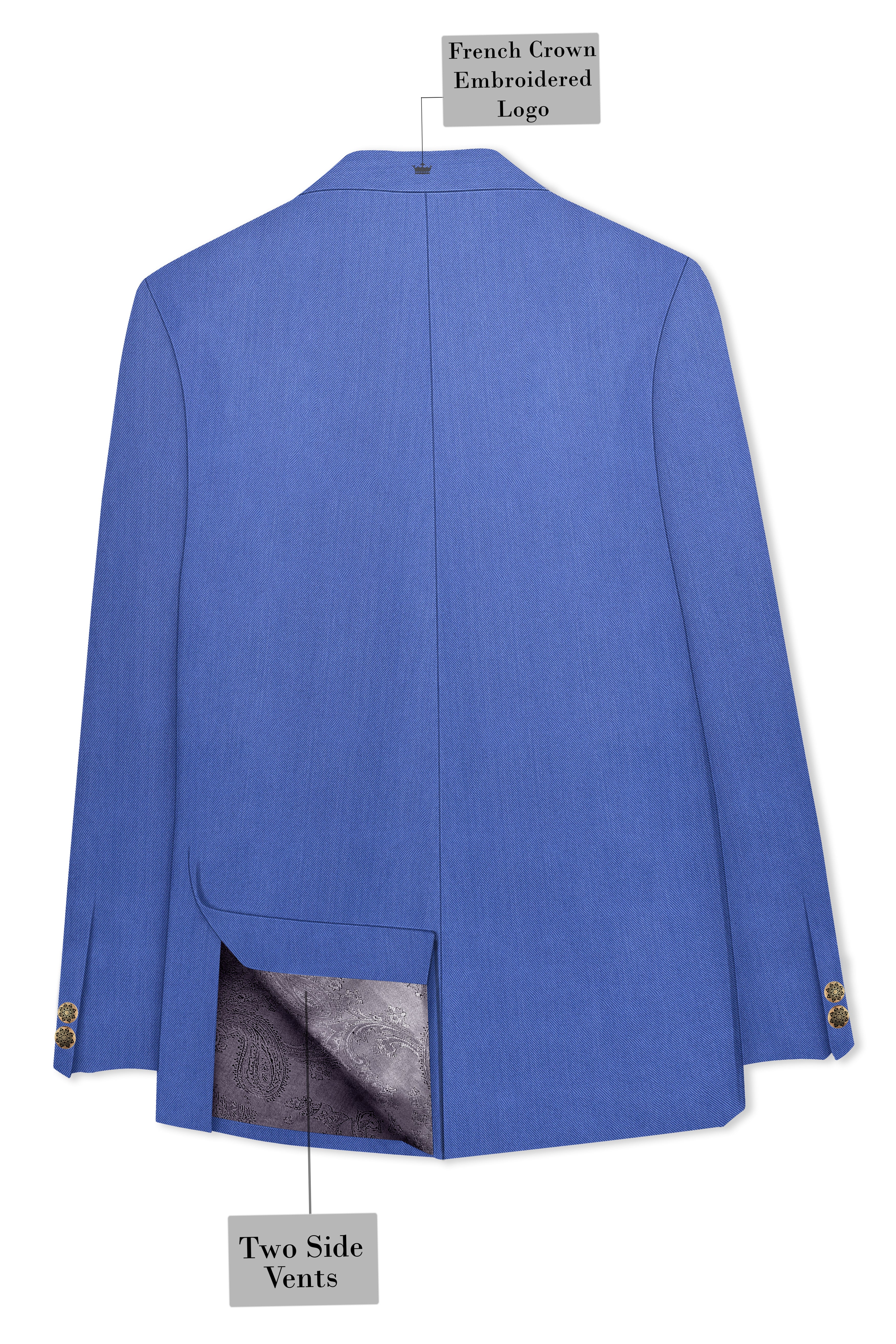 Twilight Blue Premium Cotton Cross Placket Bandhgala Blazer