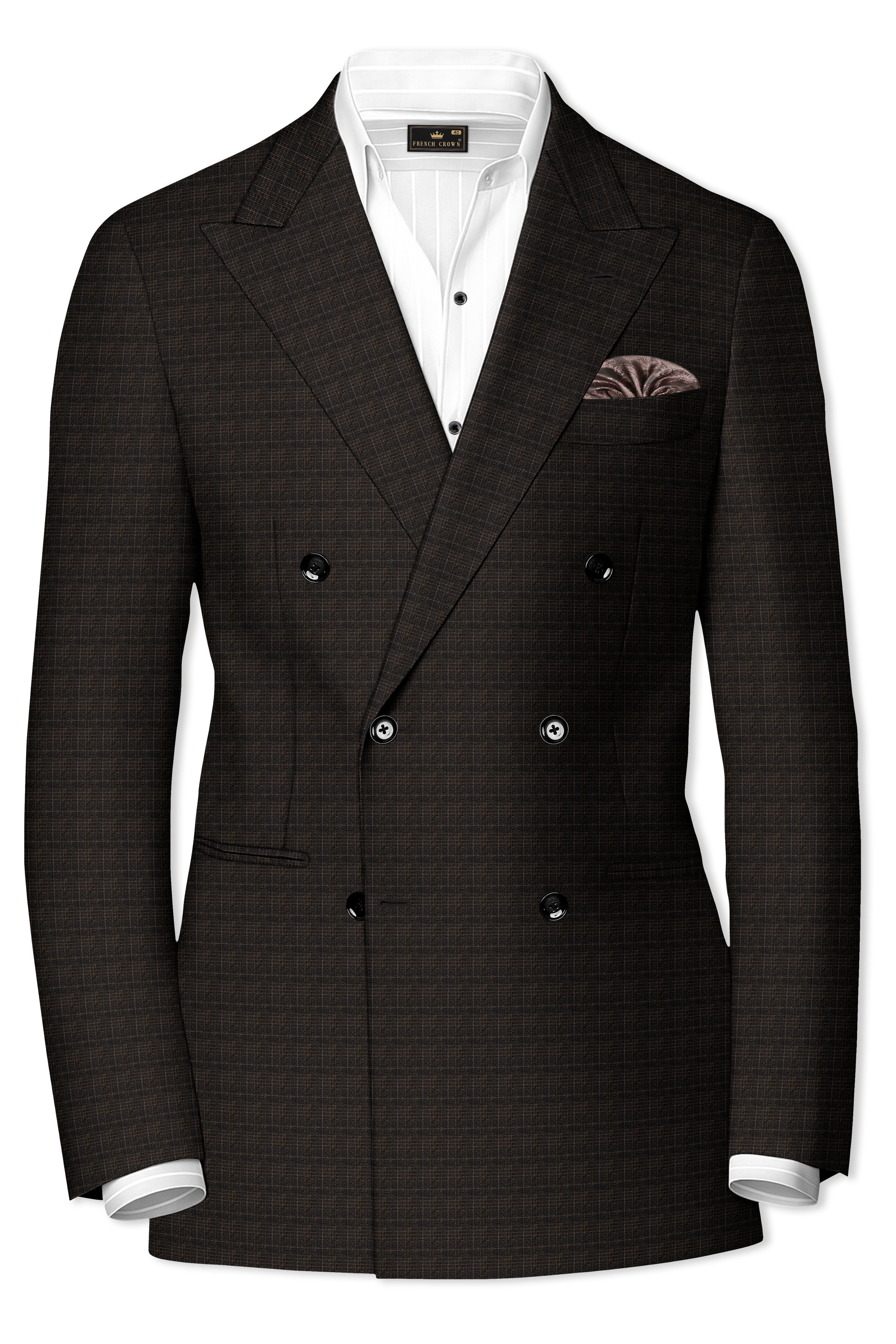 Emperor Gray with Hemlock Dark Brown Checkered Double Breasted Blazer