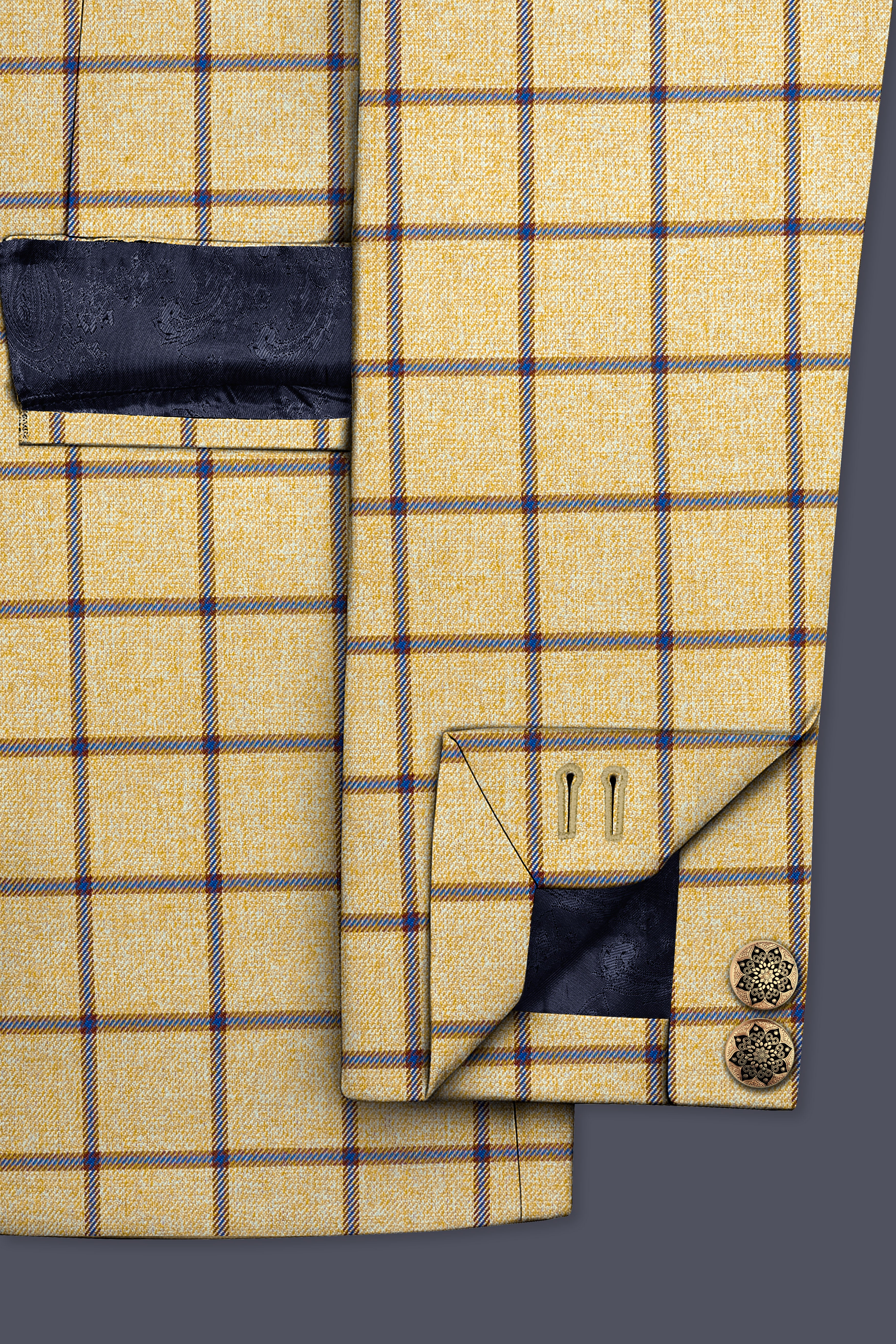Mongoose Brown with Dianne Blue Windowpane Cross Placket Bandhgala Blazer