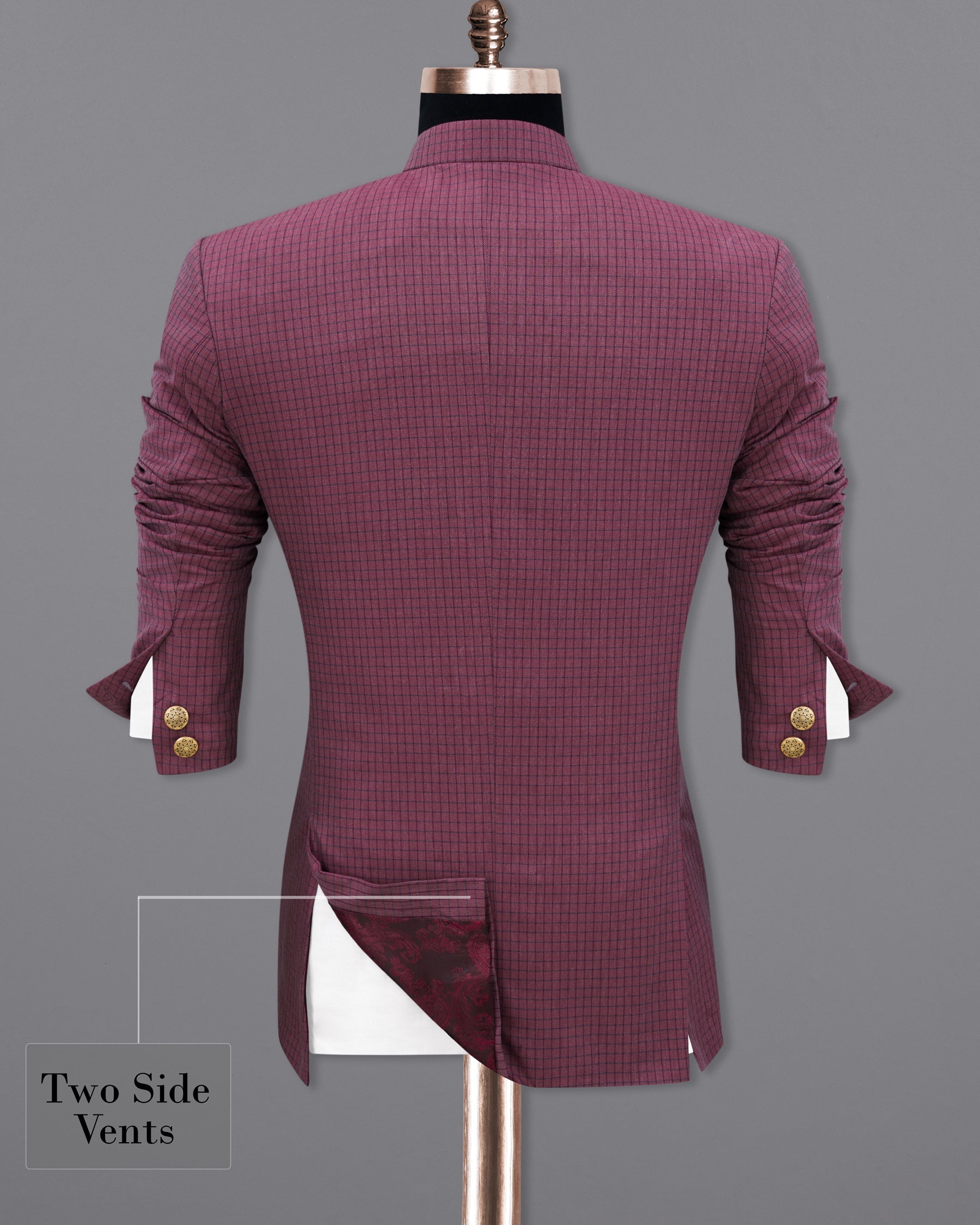 Tuscan Pink Gingham Premium Cotton Bandhgala Designer Blazer