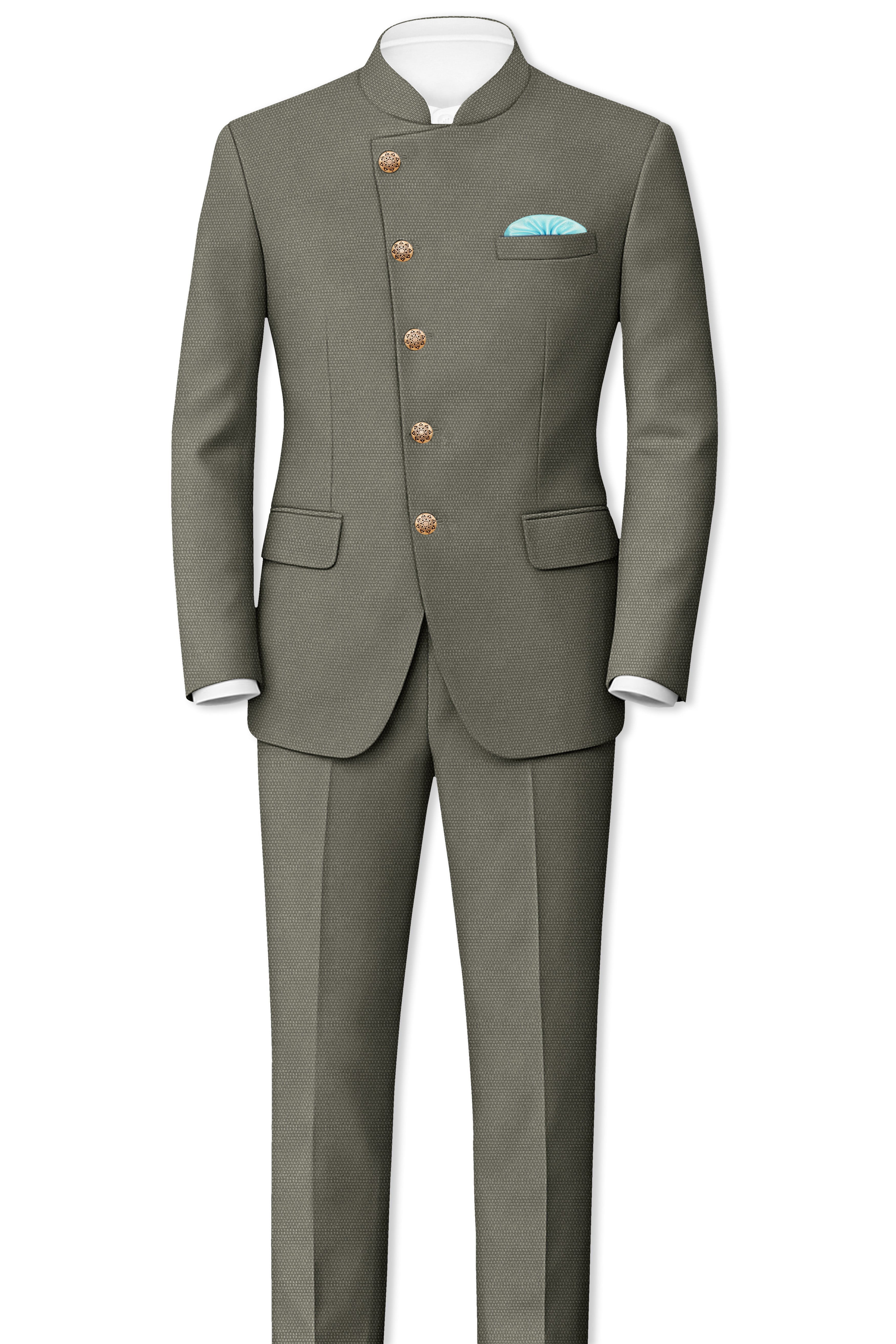 Sandstonne Green Cross Placket Bandhgala Blazer