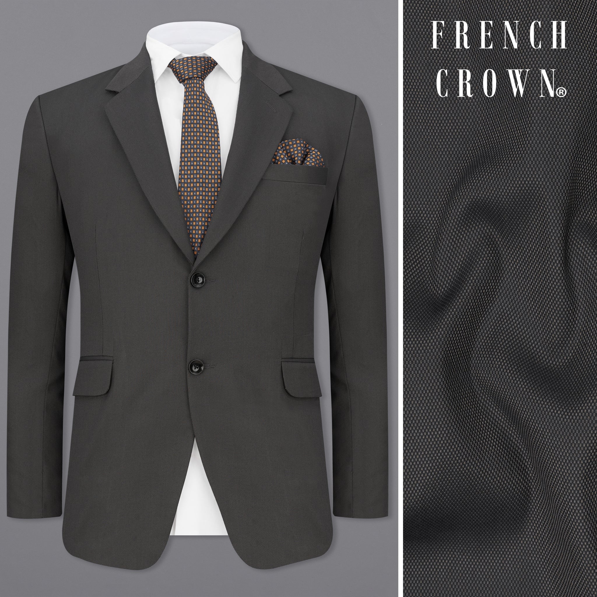 Men's Textured Grey Single Breasted Blazer with Patch Pocket Detail