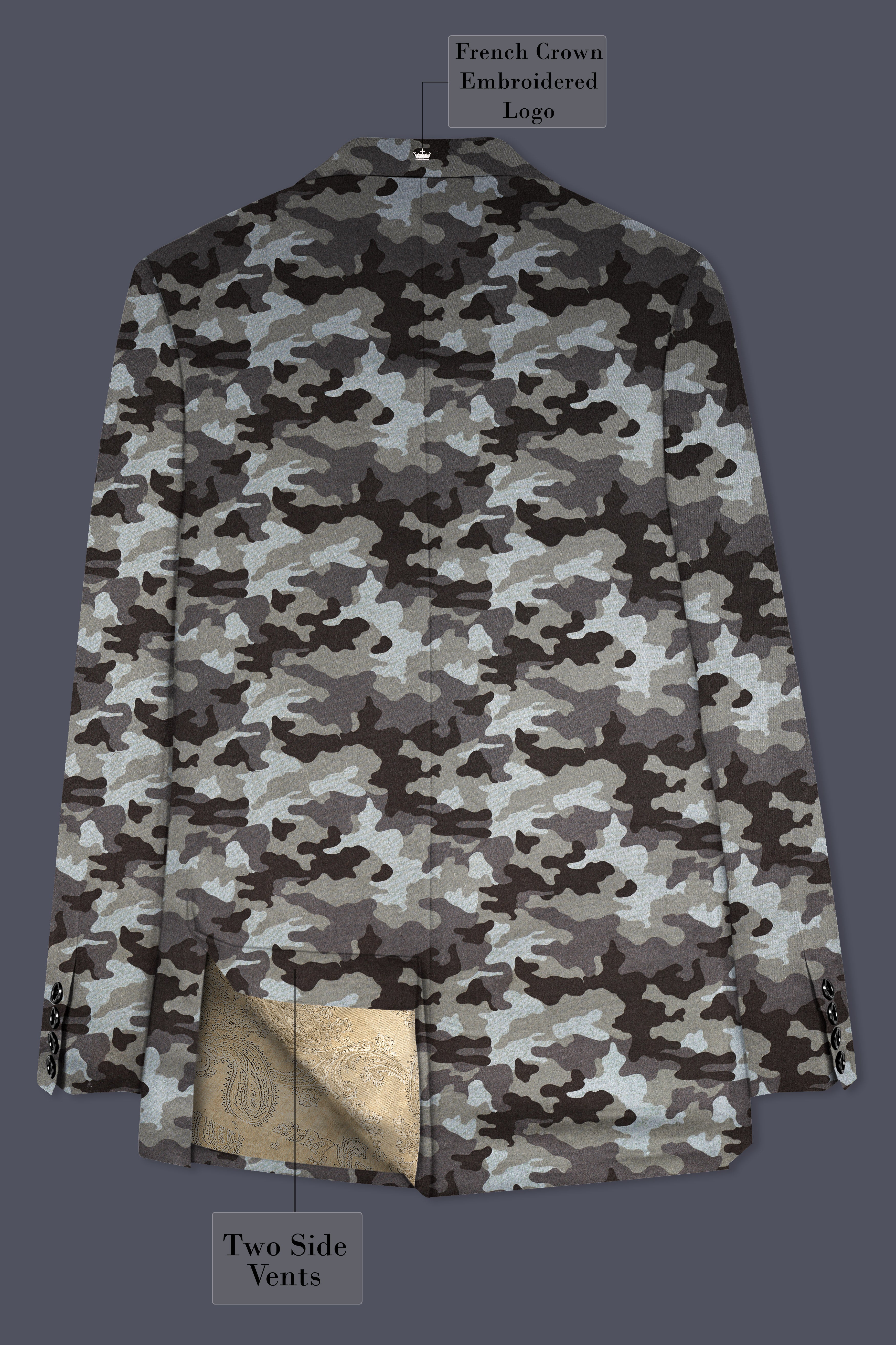Gravel Gray with Iridium Brown Camouflage Premium Cotton Designer Sports Blazer