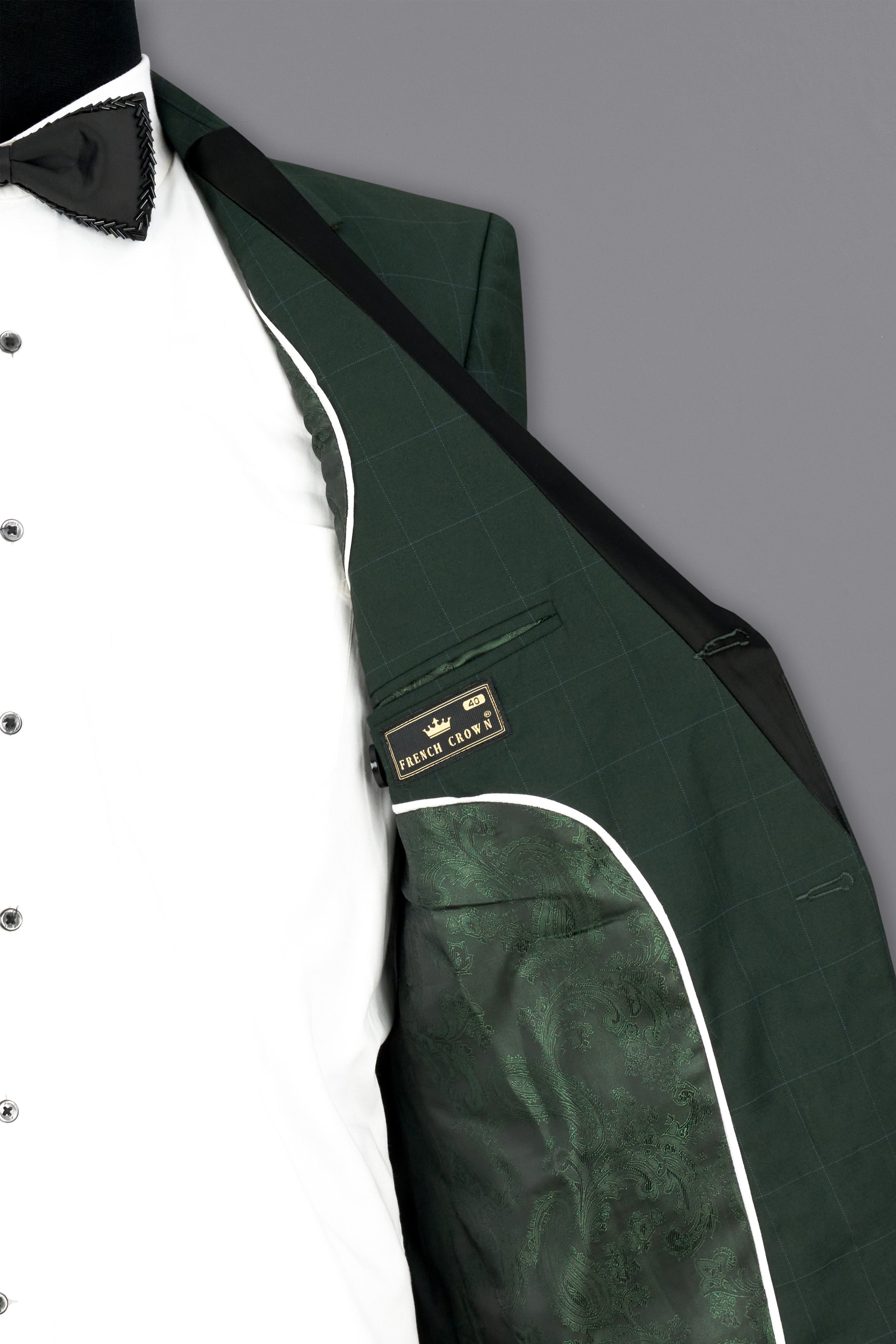 Gunmetal Green Subtle Windowpane Tuxedo Blazer