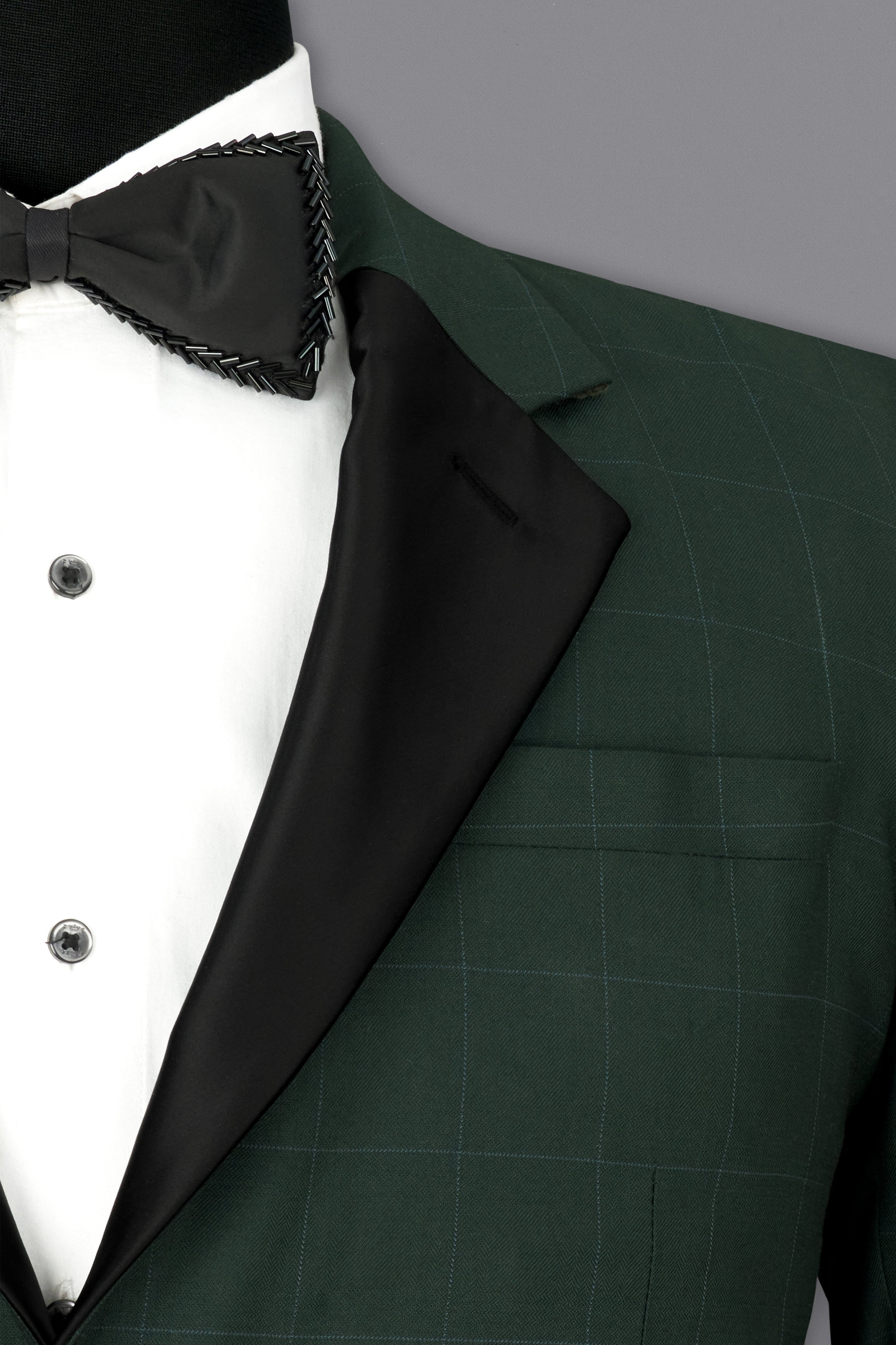 Gunmetal Green Subtle Windowpane Tuxedo Blazer