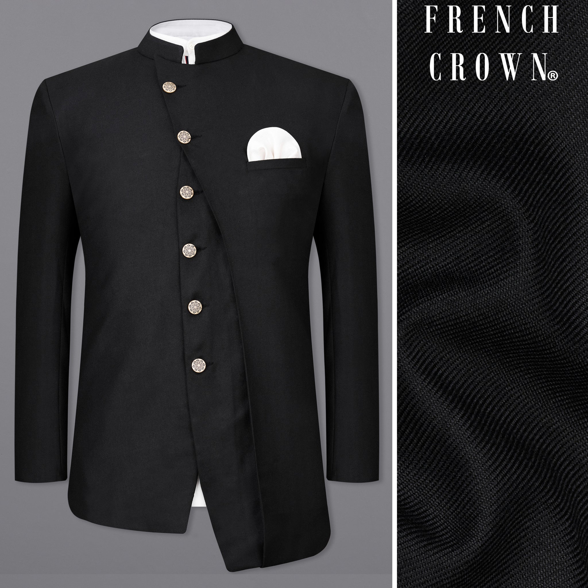 Men's Black Floral Printed Bandhgala Blazer