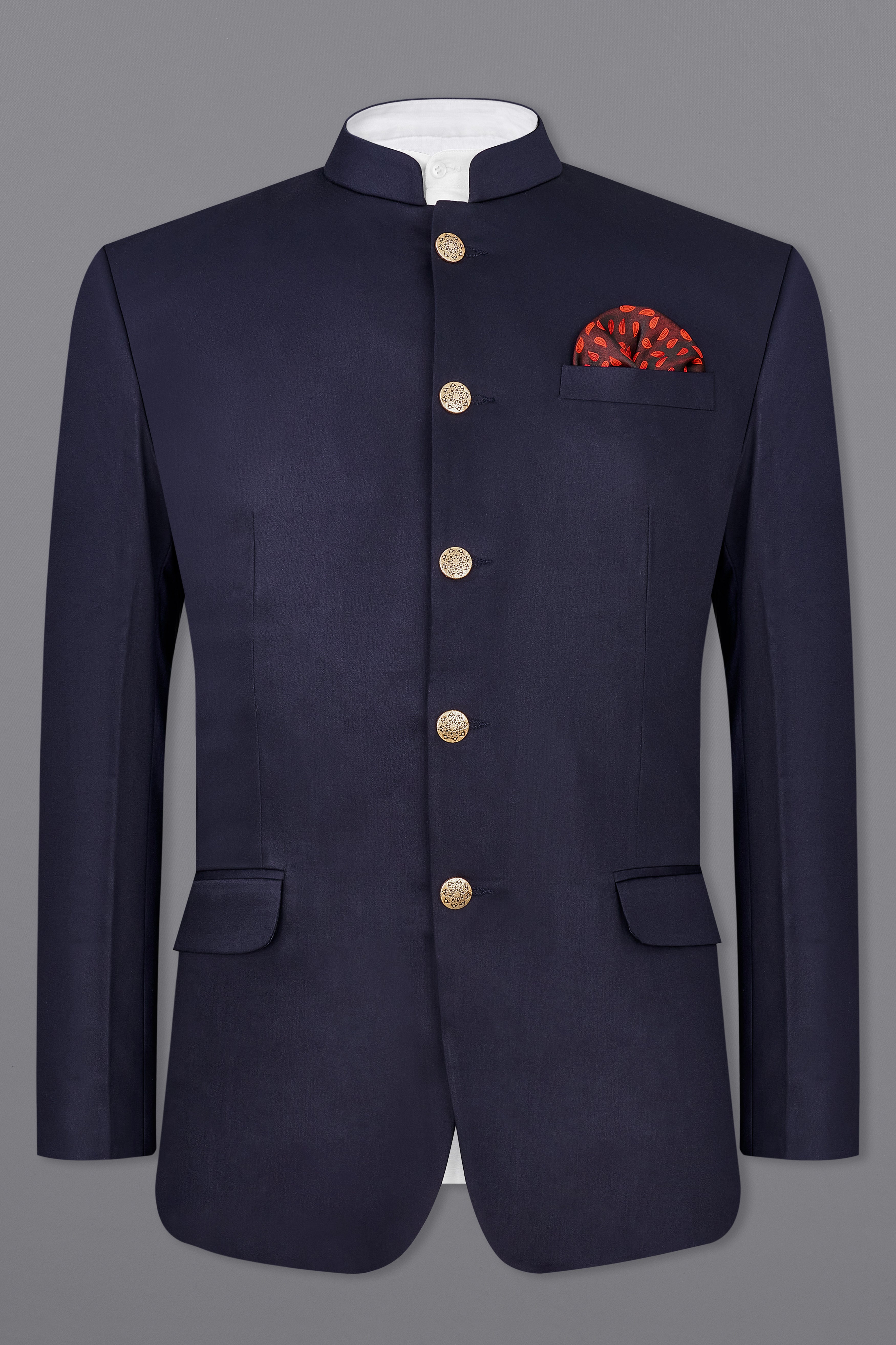 Navy Subtle Sheen Blue Bandhgala Blazer