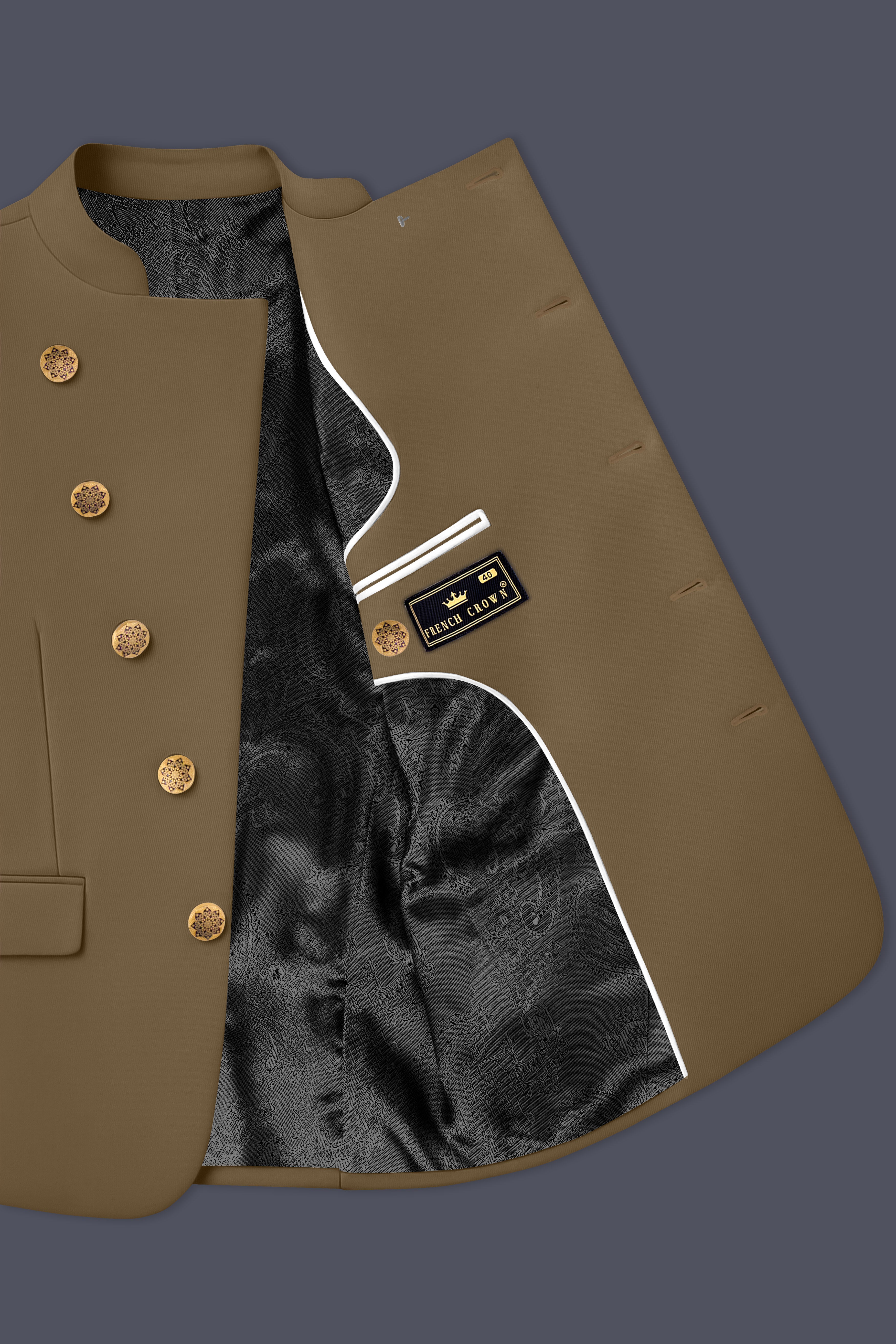 Khaki Brown Cross Placket Bandhgala Blazer