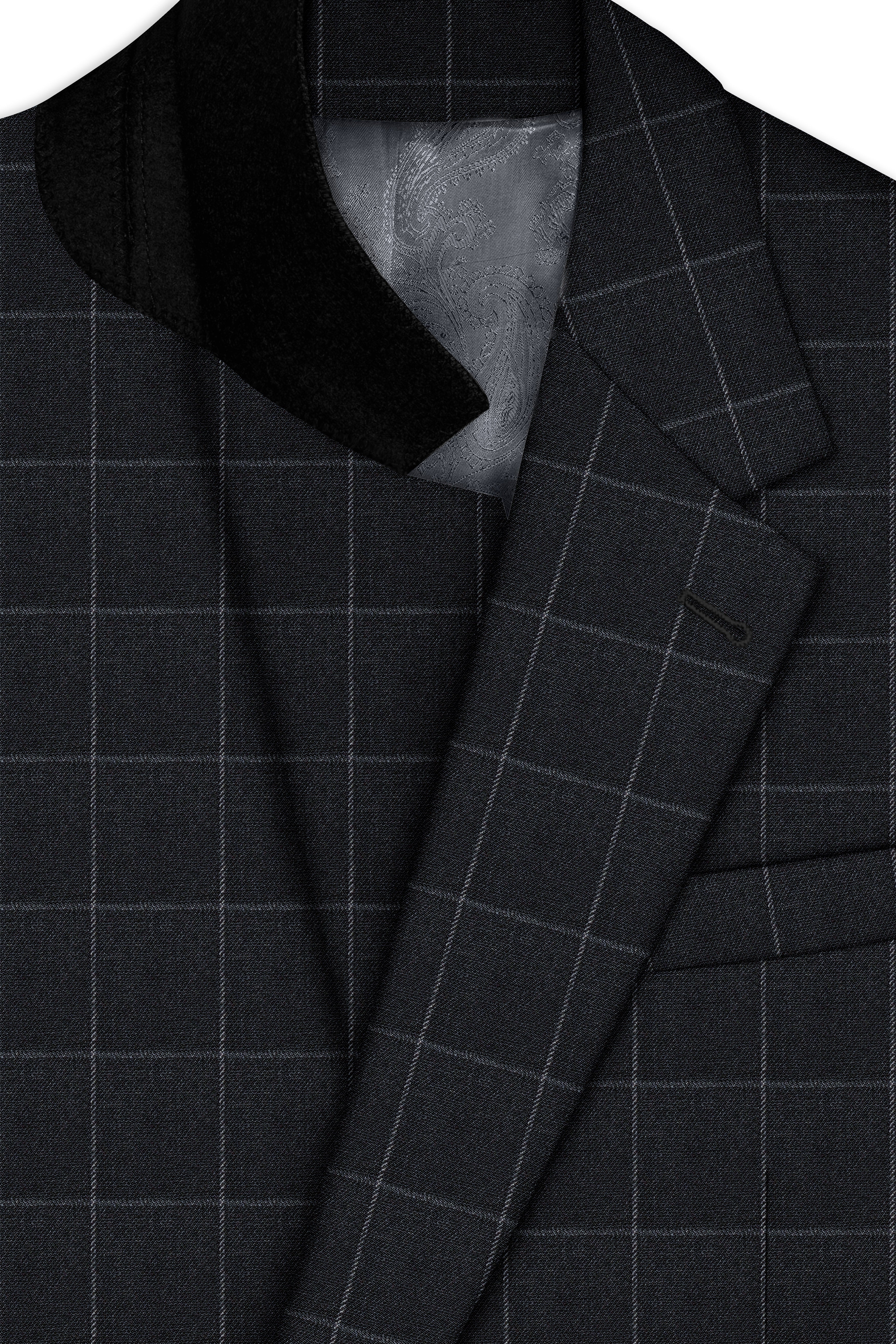 Charcoal Gray Windowpane Single Breasted Blazer