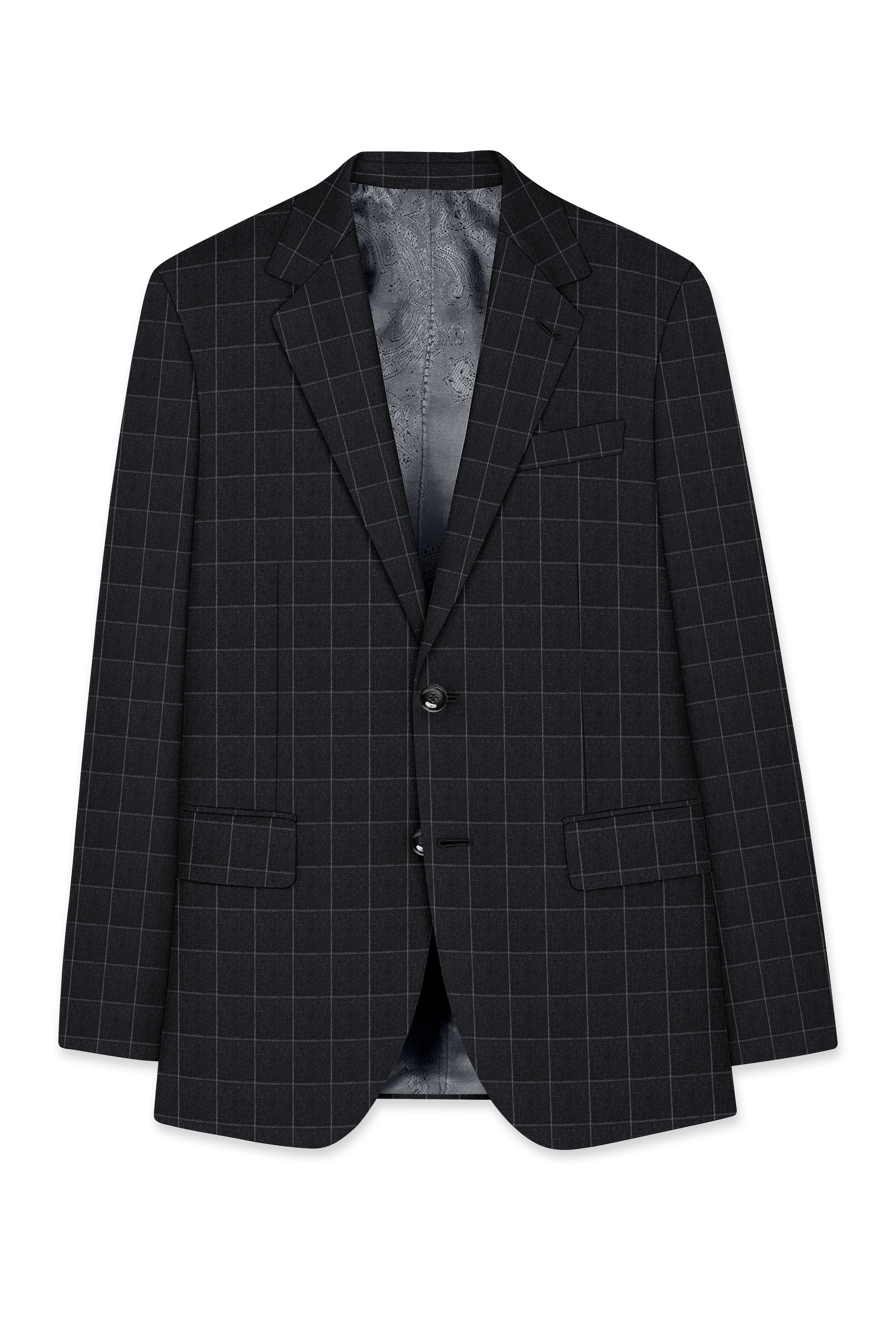 Charcoal Gray Windowpane Single Breasted Blazer
