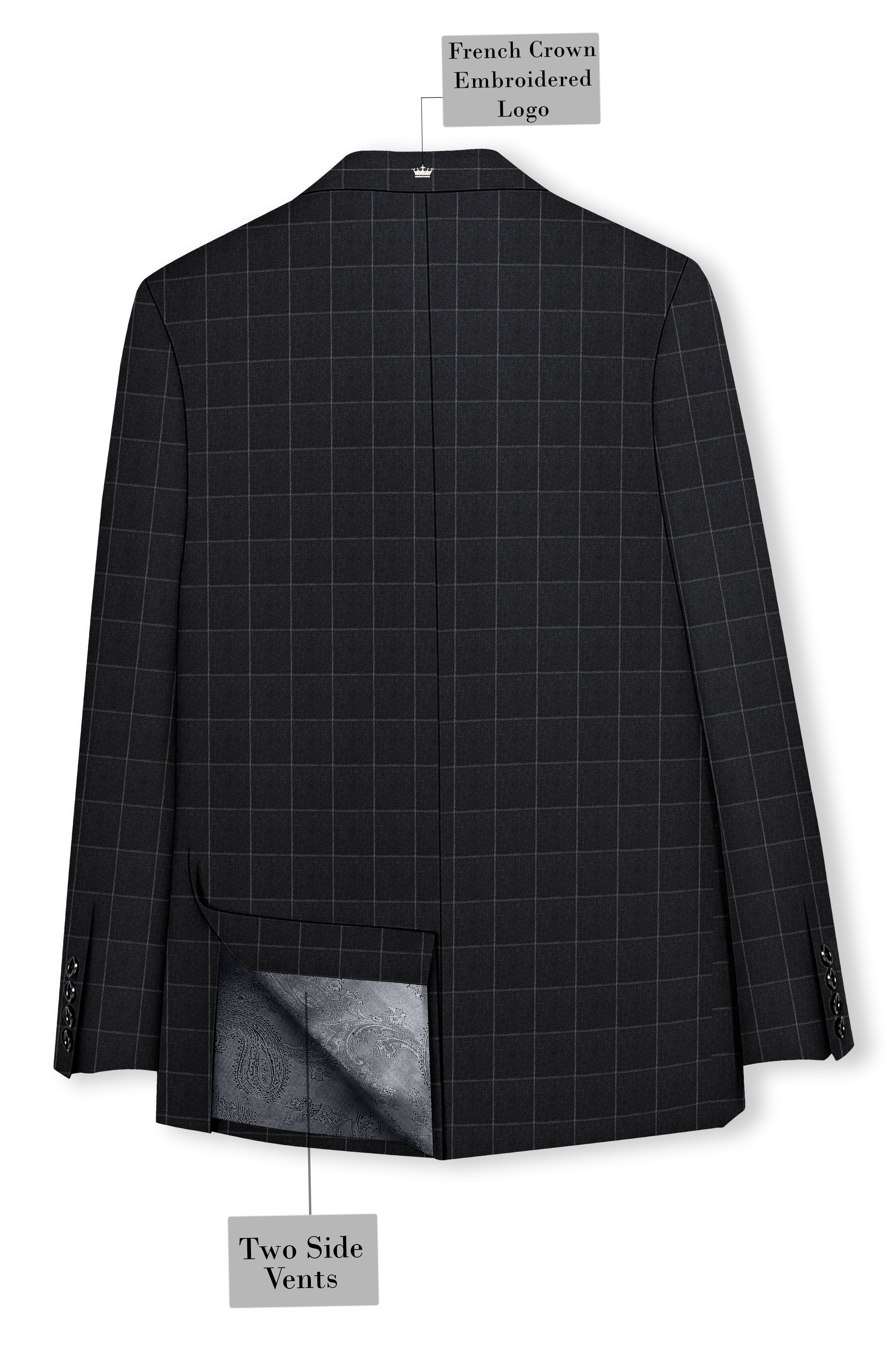 Charcoal Gray Windowpane Single Breasted Blazer
