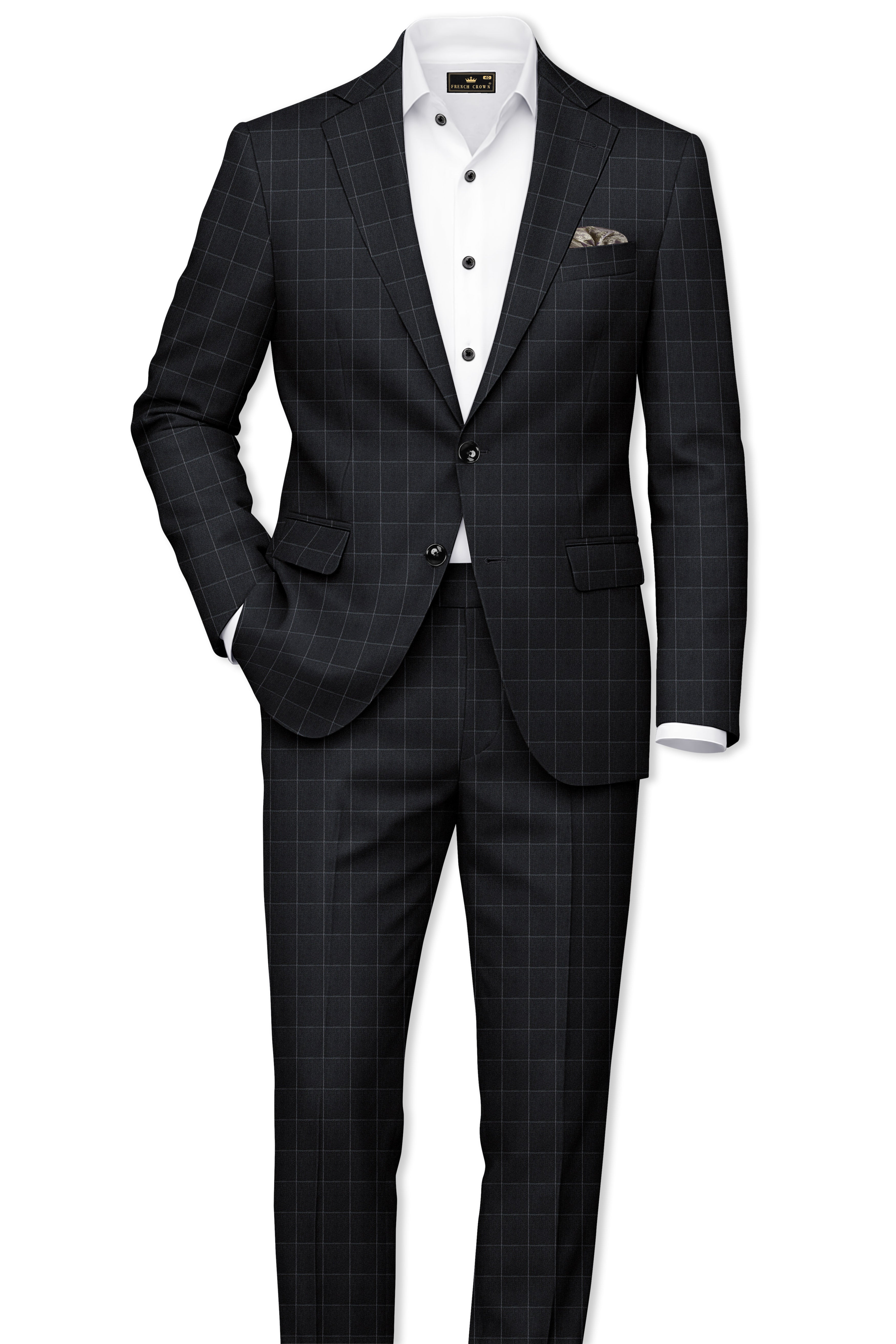 Charcoal Gray Windowpane Single Breasted Blazer