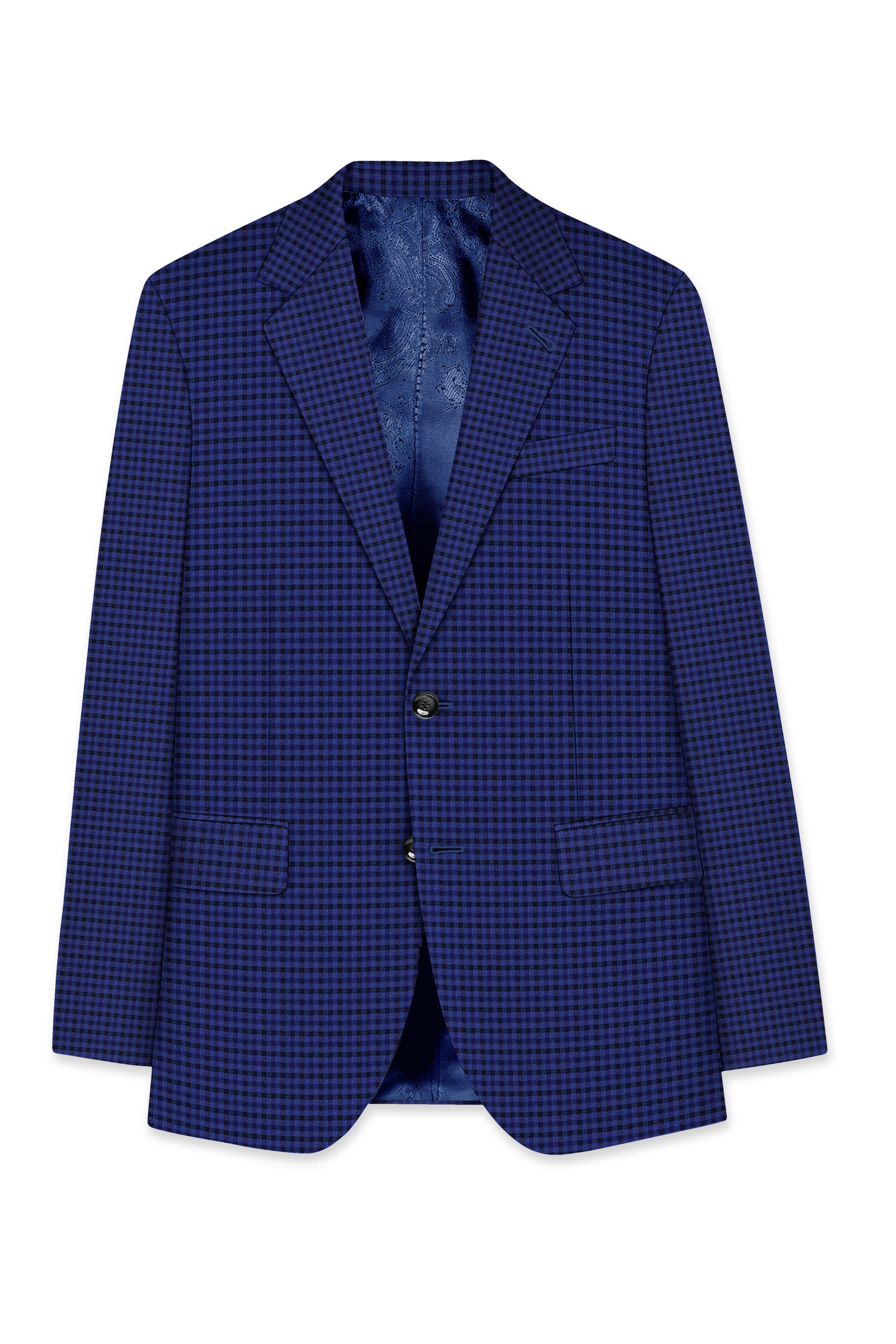 Victoria Blue Gingham Checkered Single Breasted Blazer