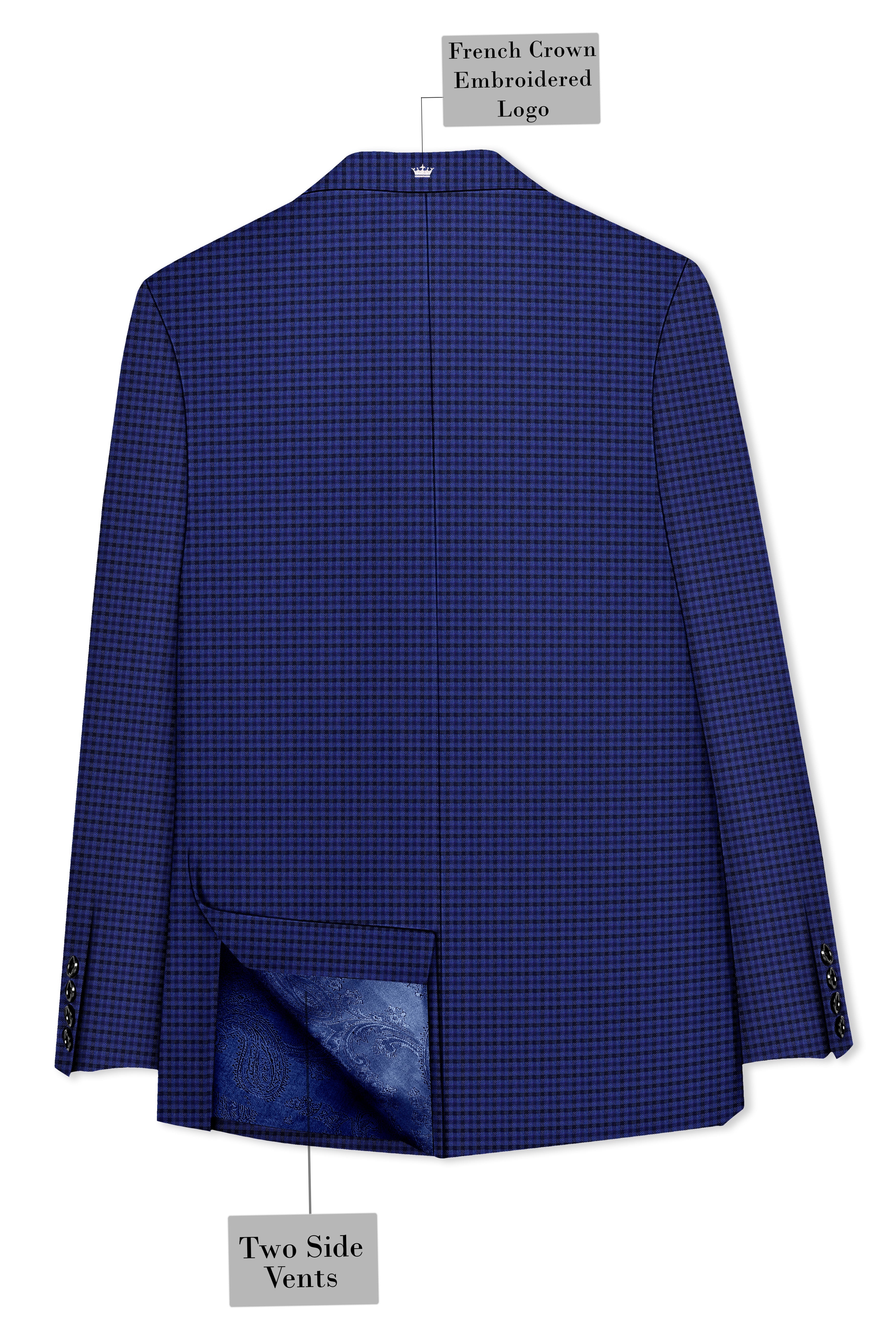 Victoria Blue Gingham Checkered Single Breasted Blazer
