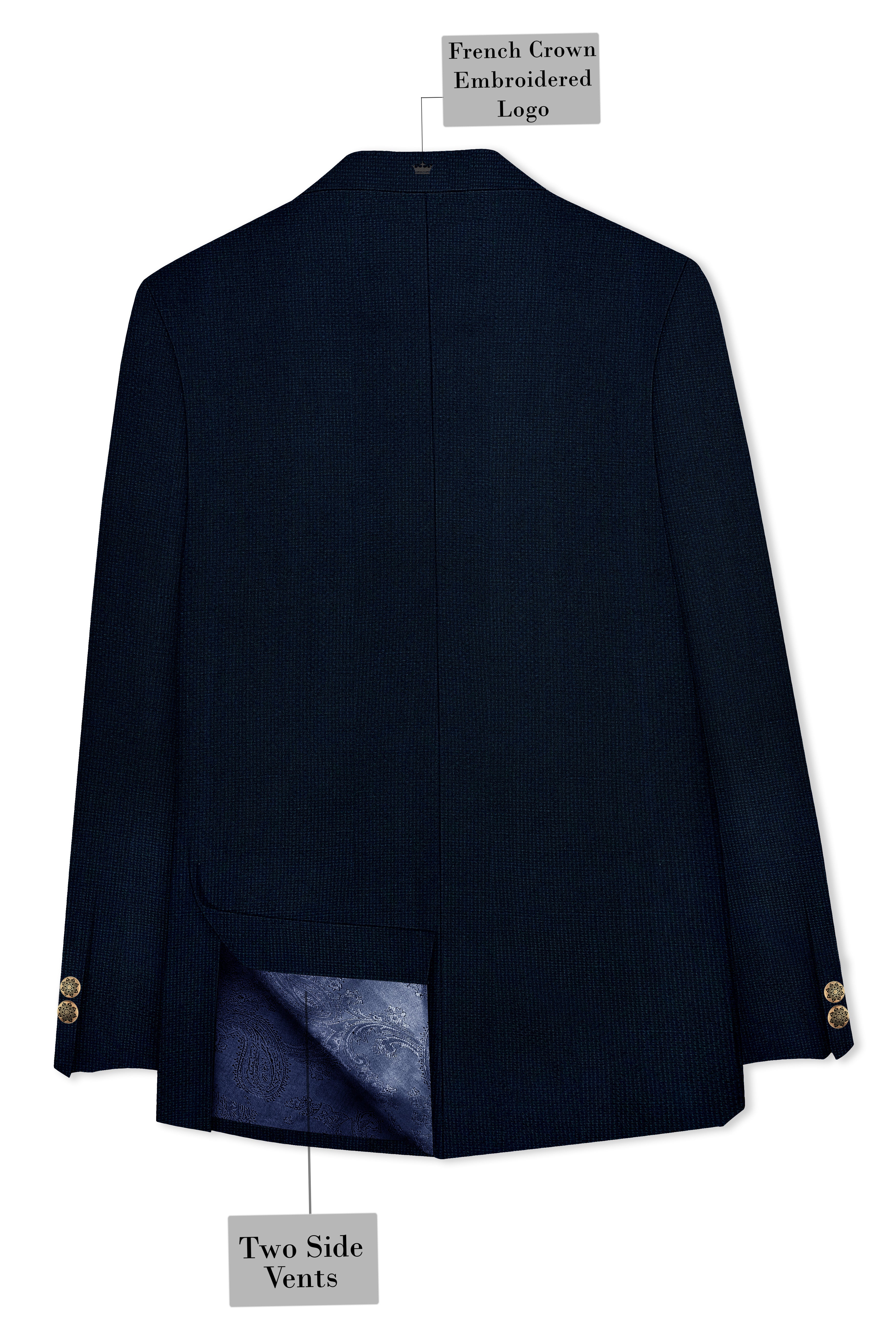 Firefly Blue Premium Cotton Cross Placket Bandhgala Blazer