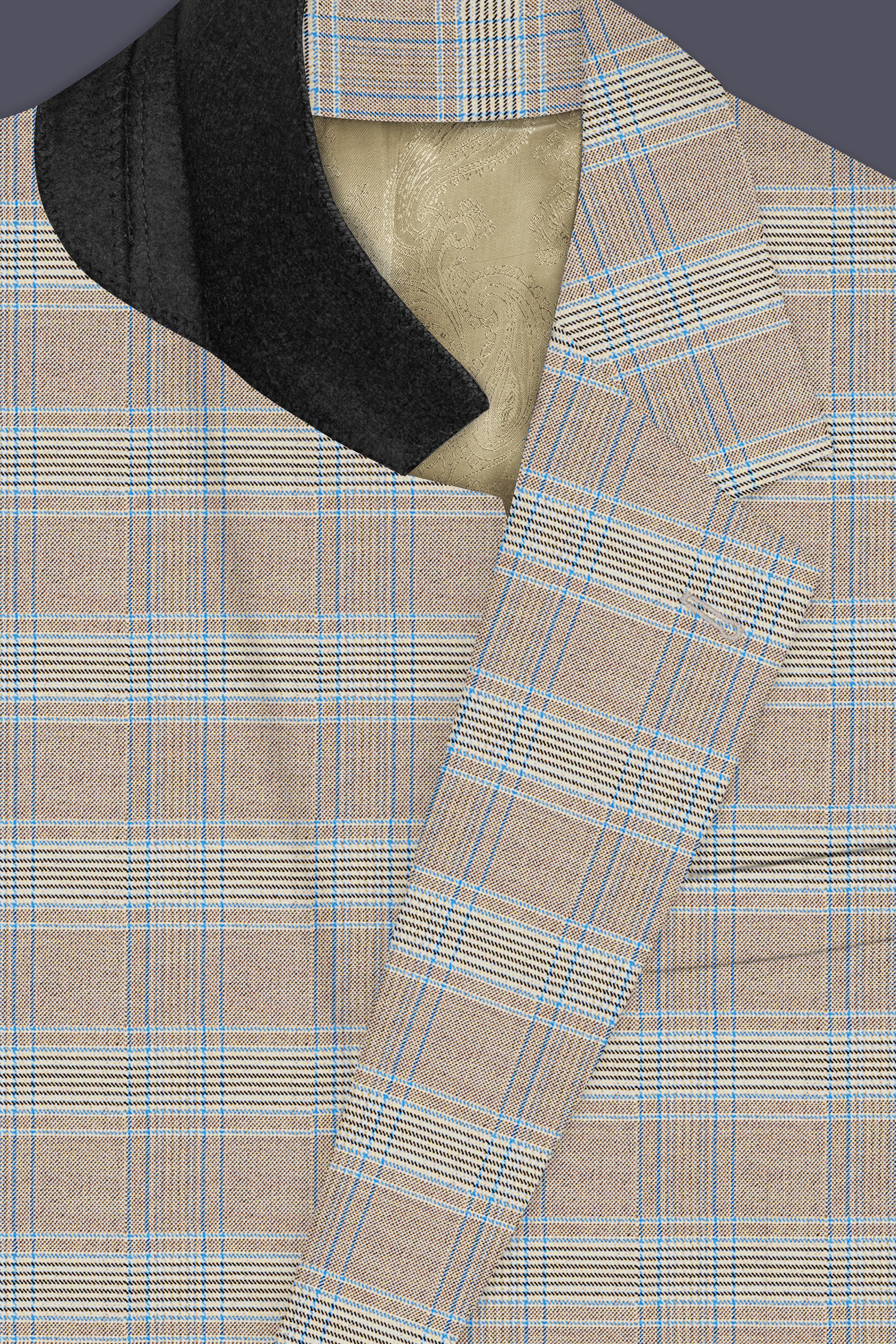 Sandrift Brown with Persian Blue Plaid Single Breasted Blazer
