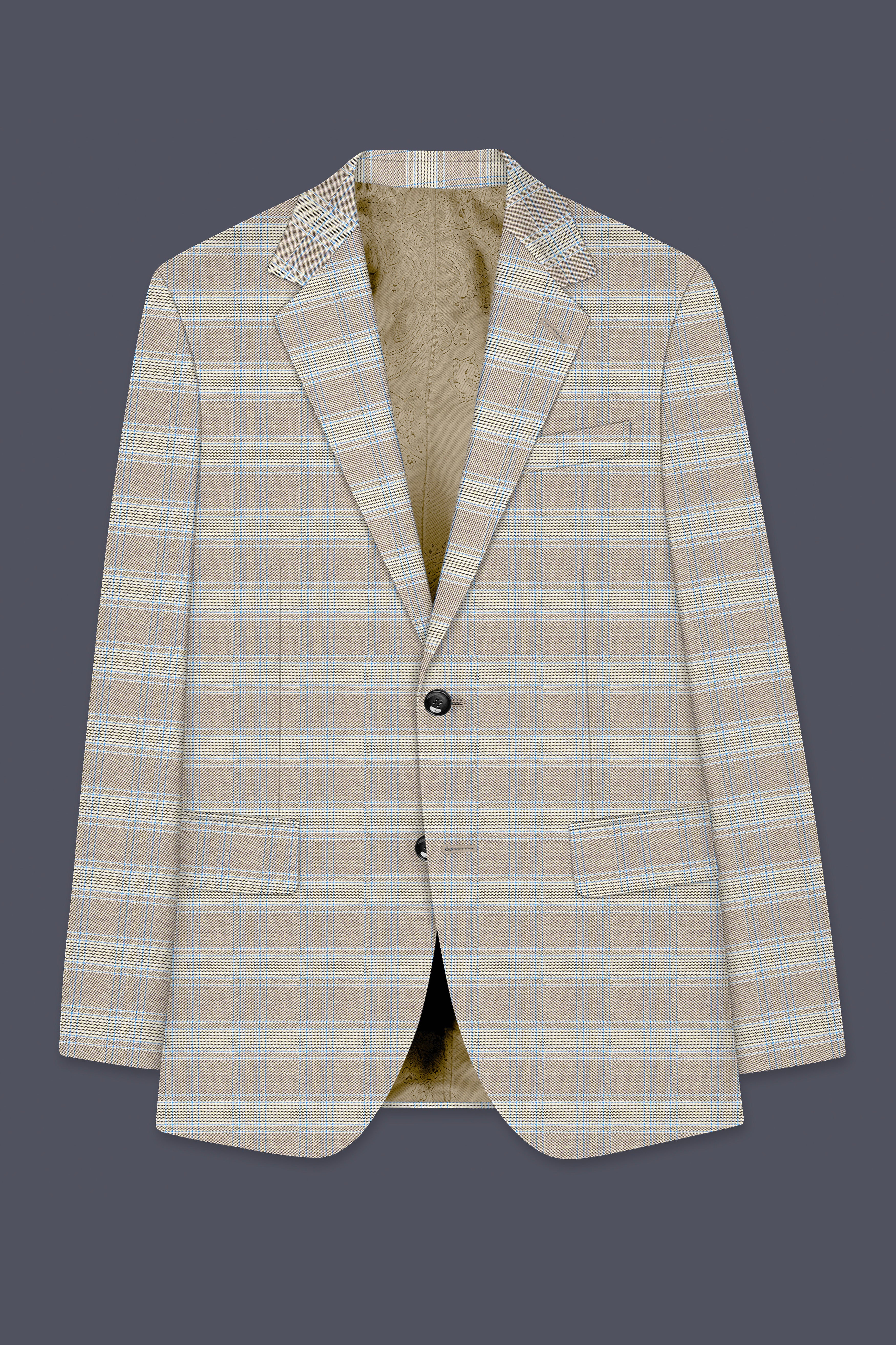 Sandrift Brown with Persian Blue Plaid Single Breasted Blazer