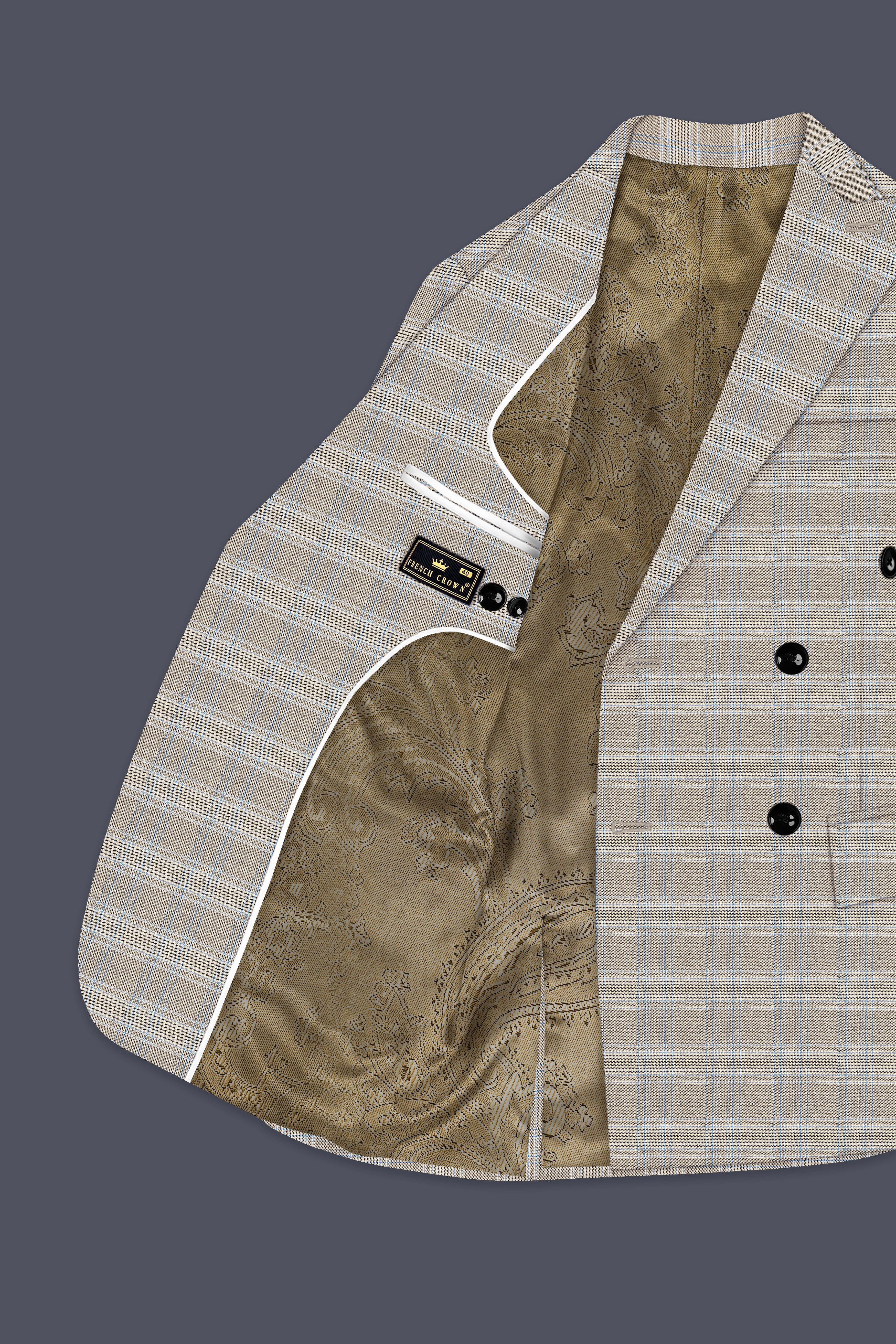 Sandrift Brown with Persian Blue Plaid Double Breasted Blazer