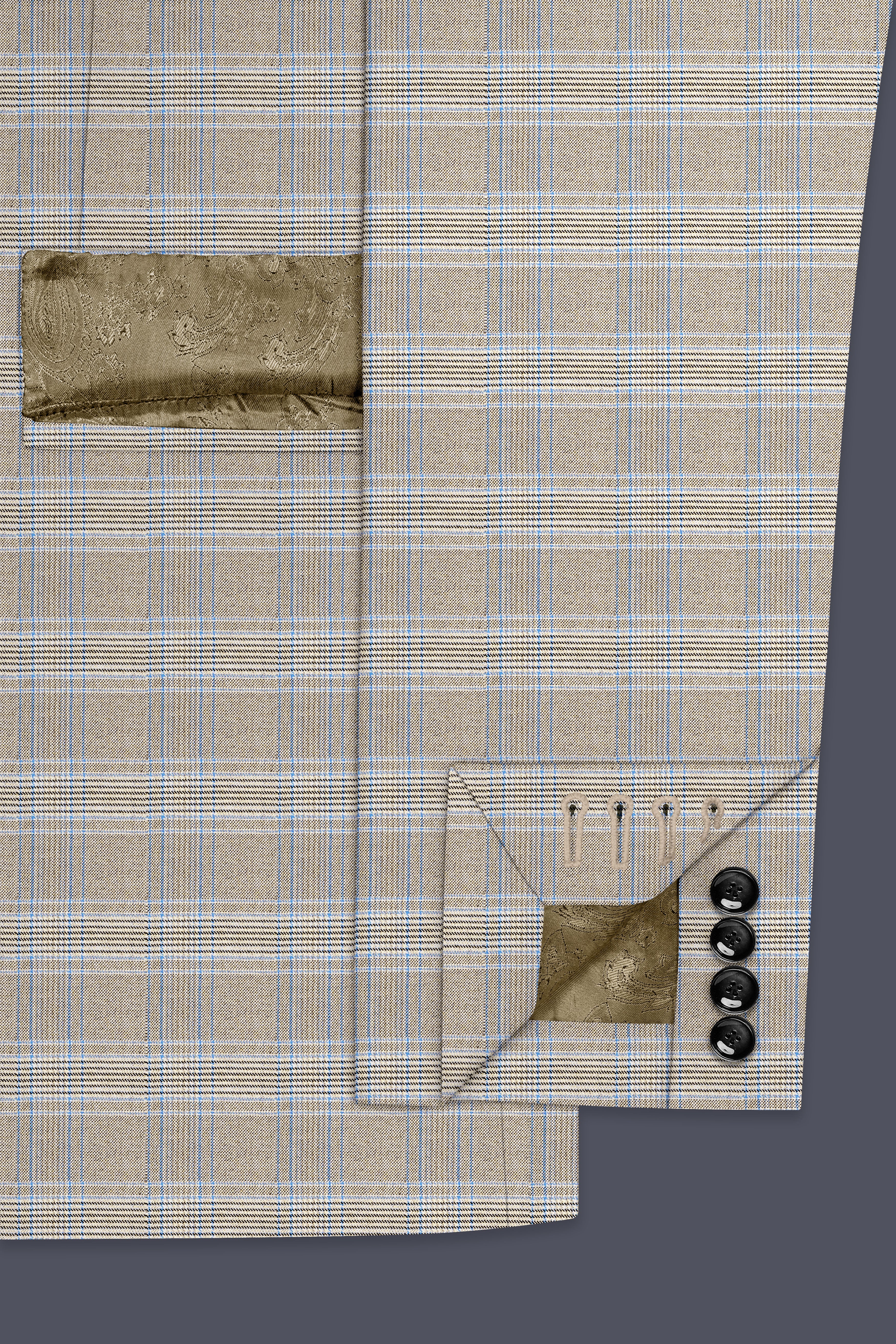 Sandrift Brown with Persian Blue Plaid Double Breasted Blazer