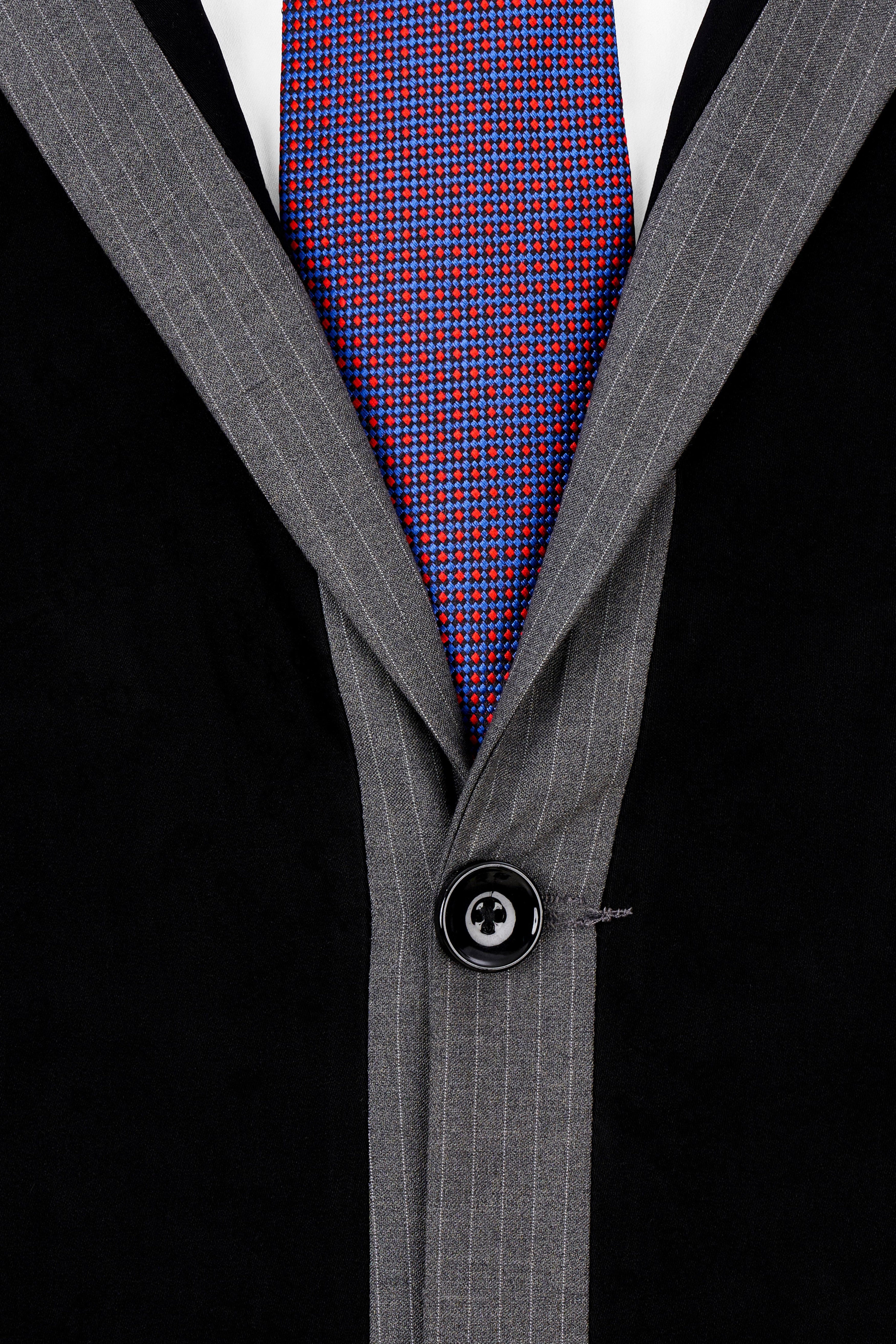 Noirex-Korean Black ( The Best Black We Have ) with Gray 4-Way Stretch Wrinkle-Free Single Breasted Designer Blazer