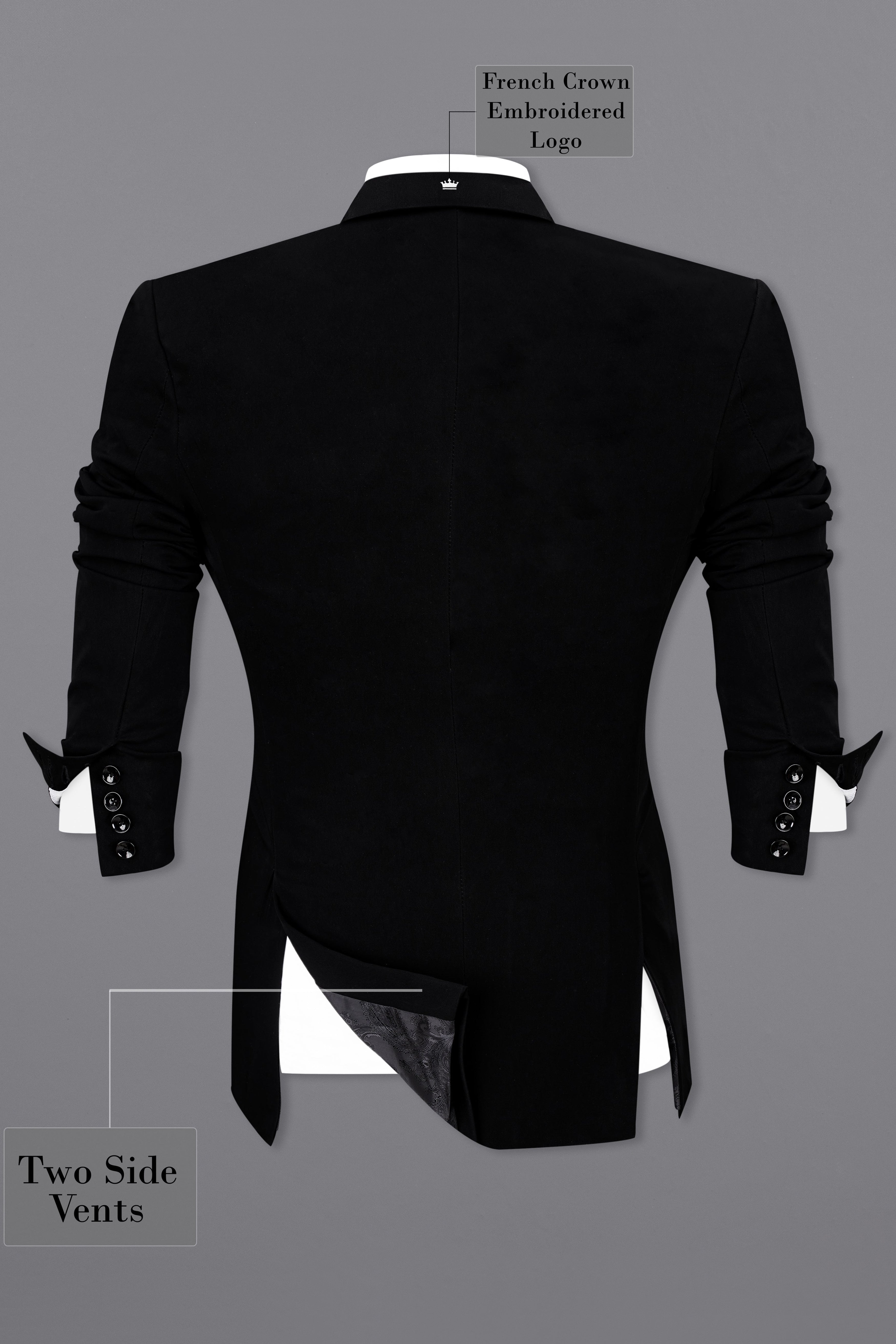 Noirex-Korean Black ( The Best Black We Have ) with Gray 4-Way Stretch Single Breasted Designer Blazer