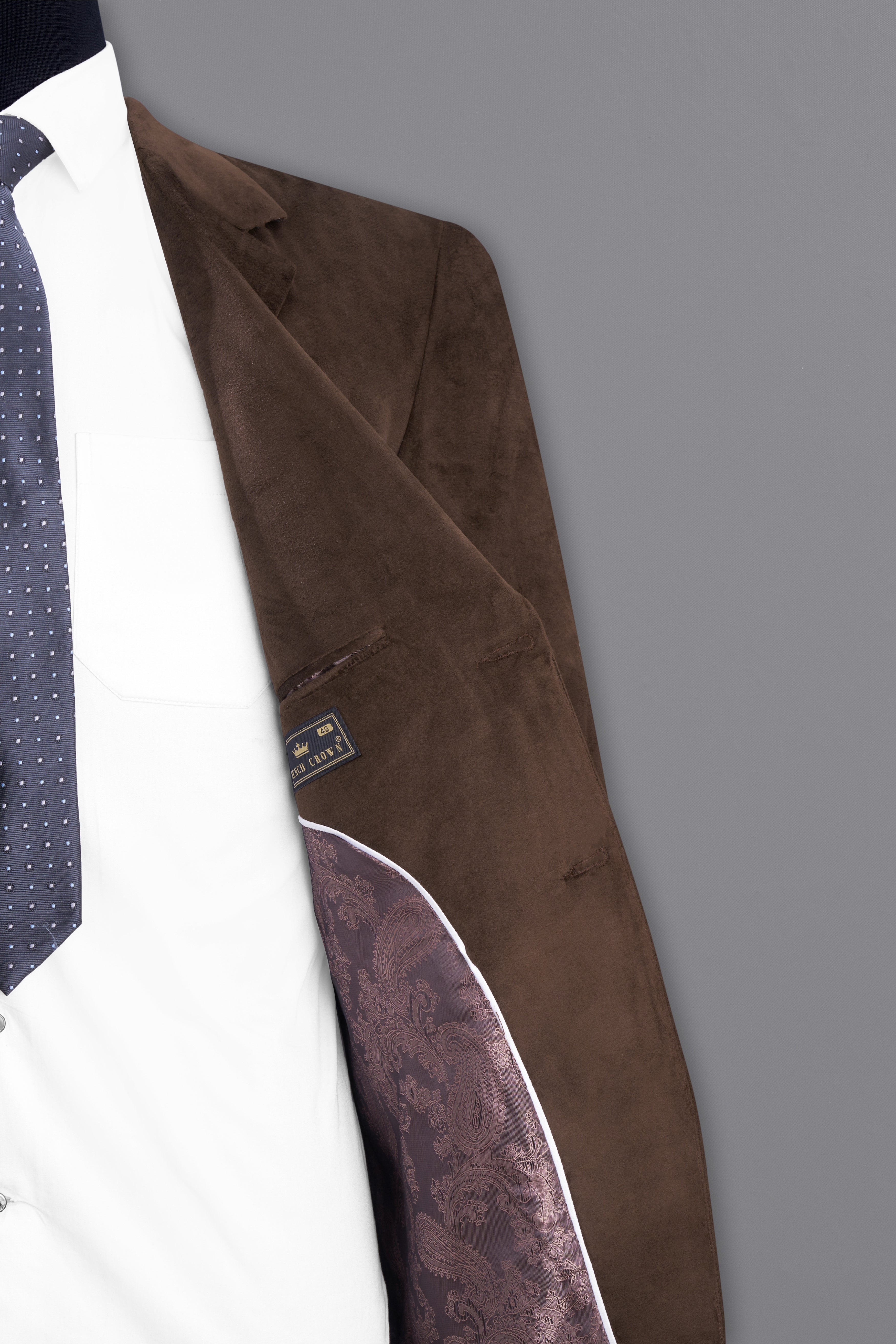 Bistre Brown Single Breasted Velvet Blazer