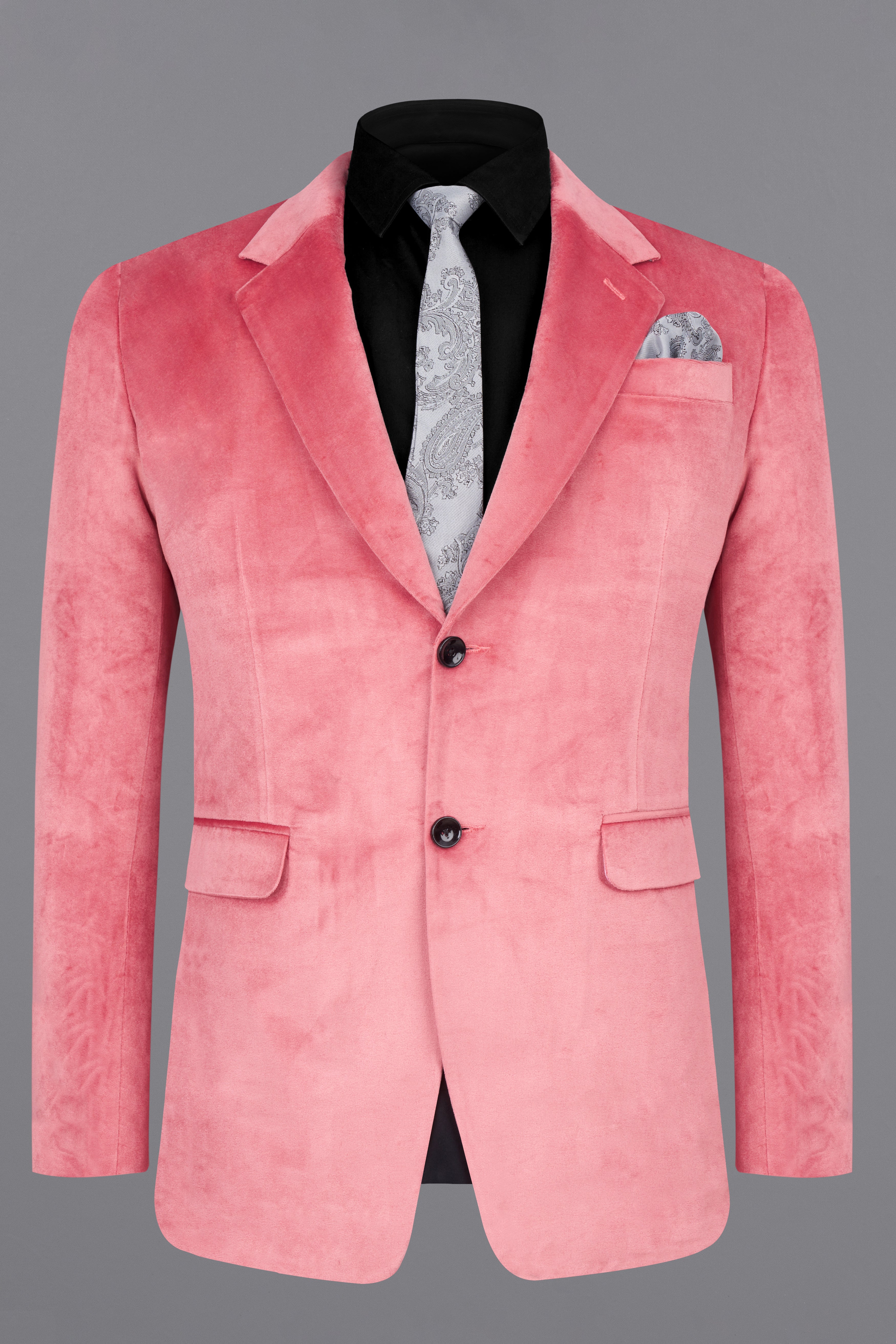 Rose Taupe Pink Single Breasted Velvet Blazer