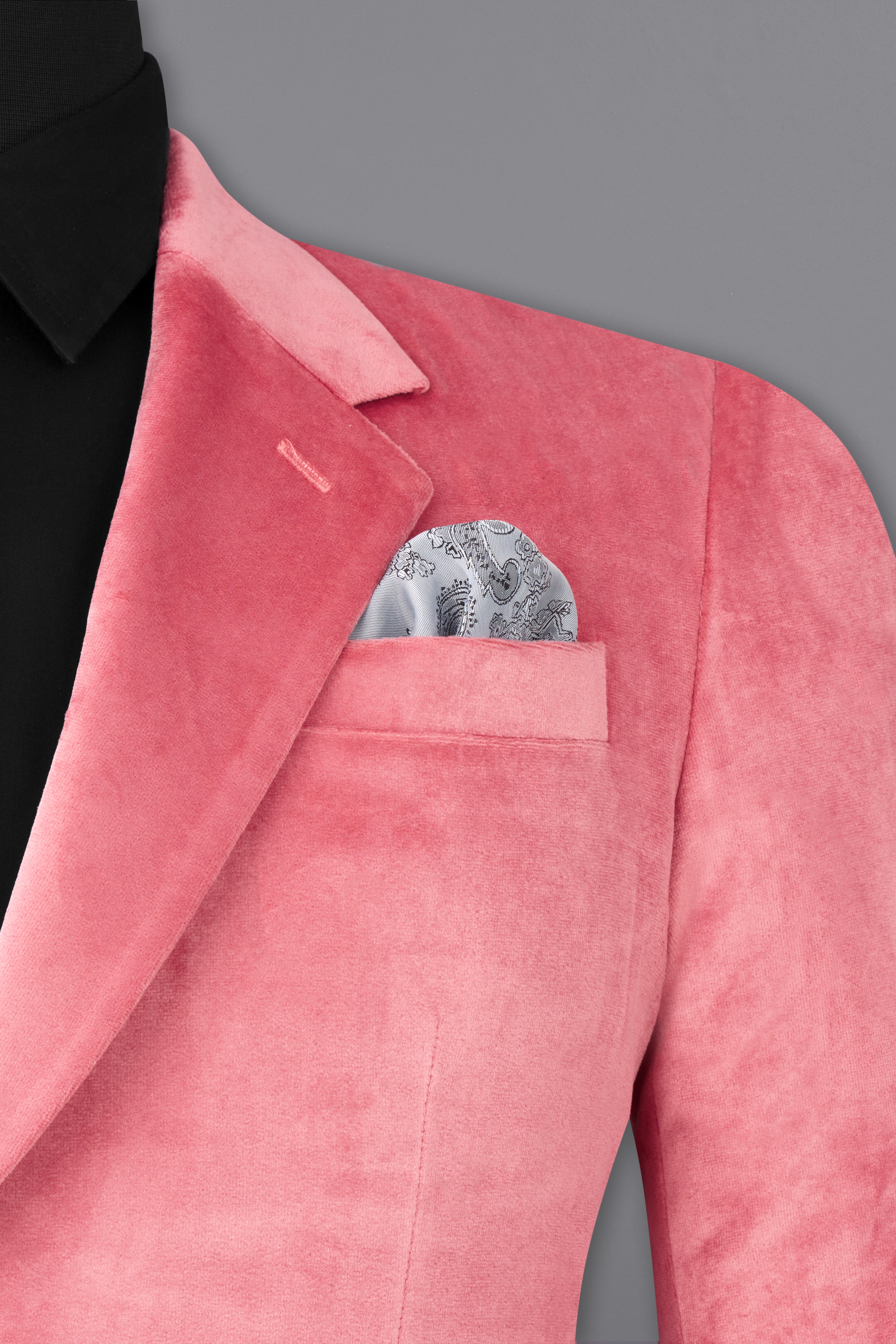 Rose Taupe Pink Single Breasted Velvet Blazer