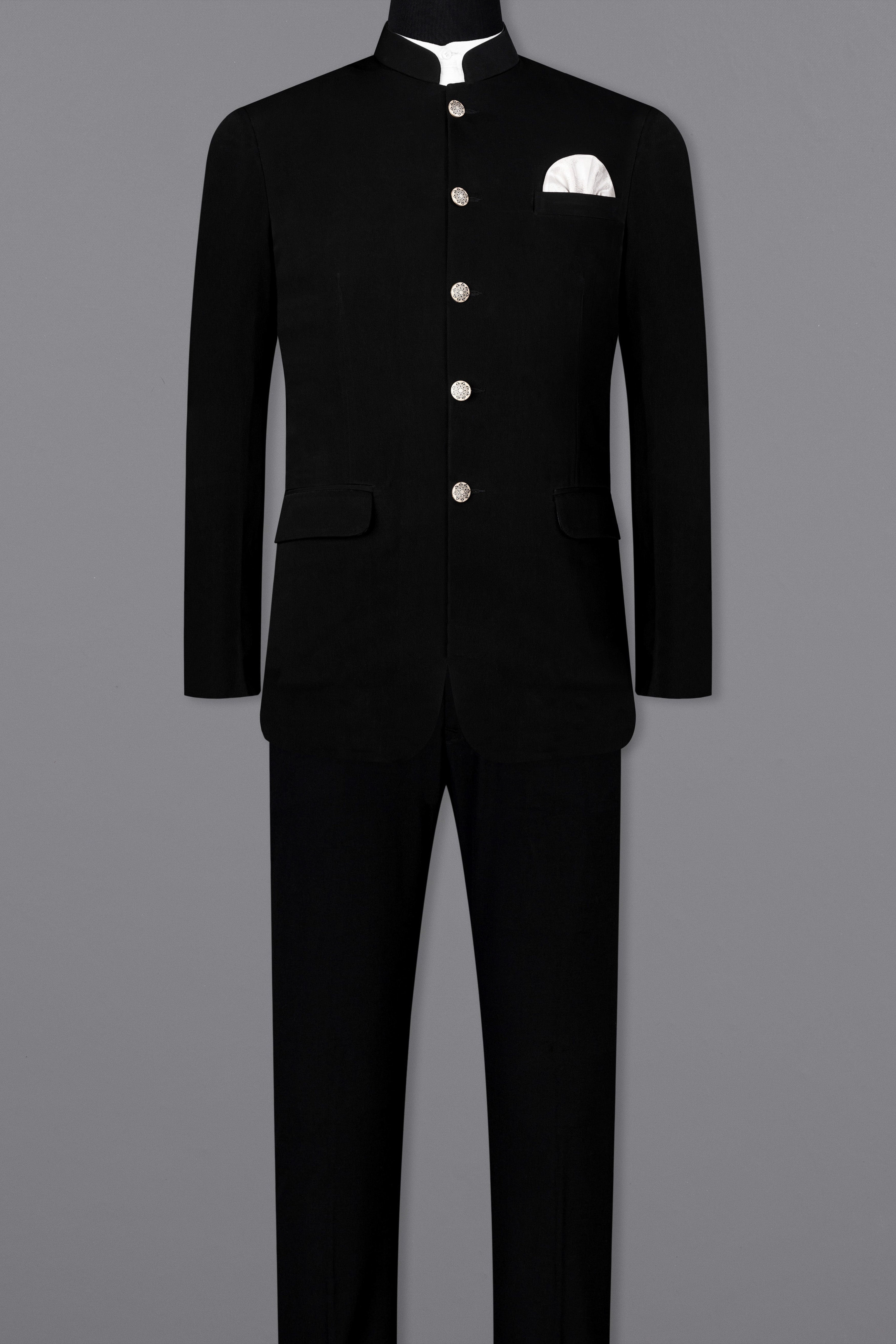 Noirex-Korean Black (The Best Black We Have) Bandhgala 4-Way Stretch Wrinkle-Free Fluid Drape Fabric Blazer