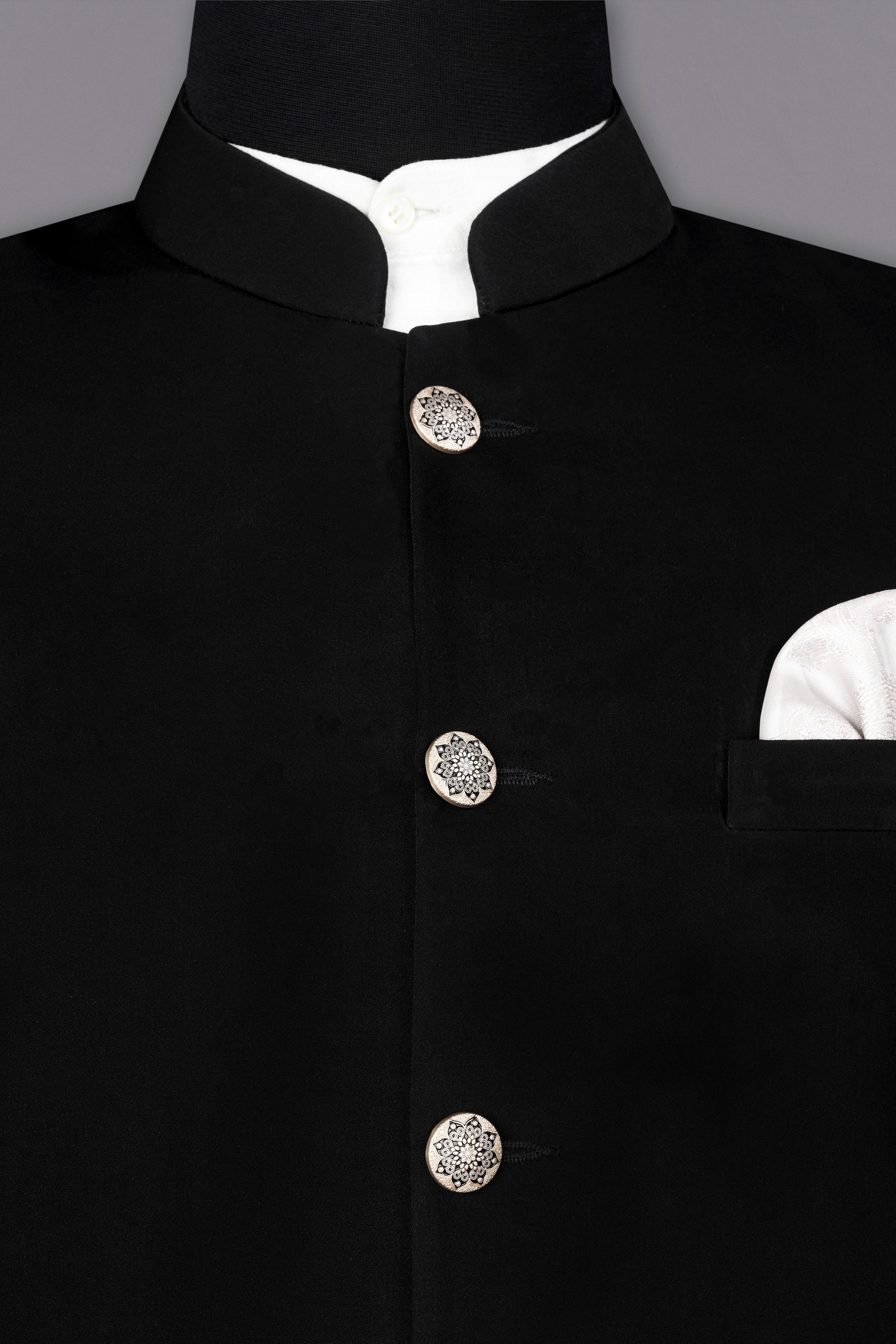 Noirex-Korean Black (The Best Black We Have) Bandhgala 4-Way Stretch Wrinkle-Free Fluid Drape Fabric Blazer