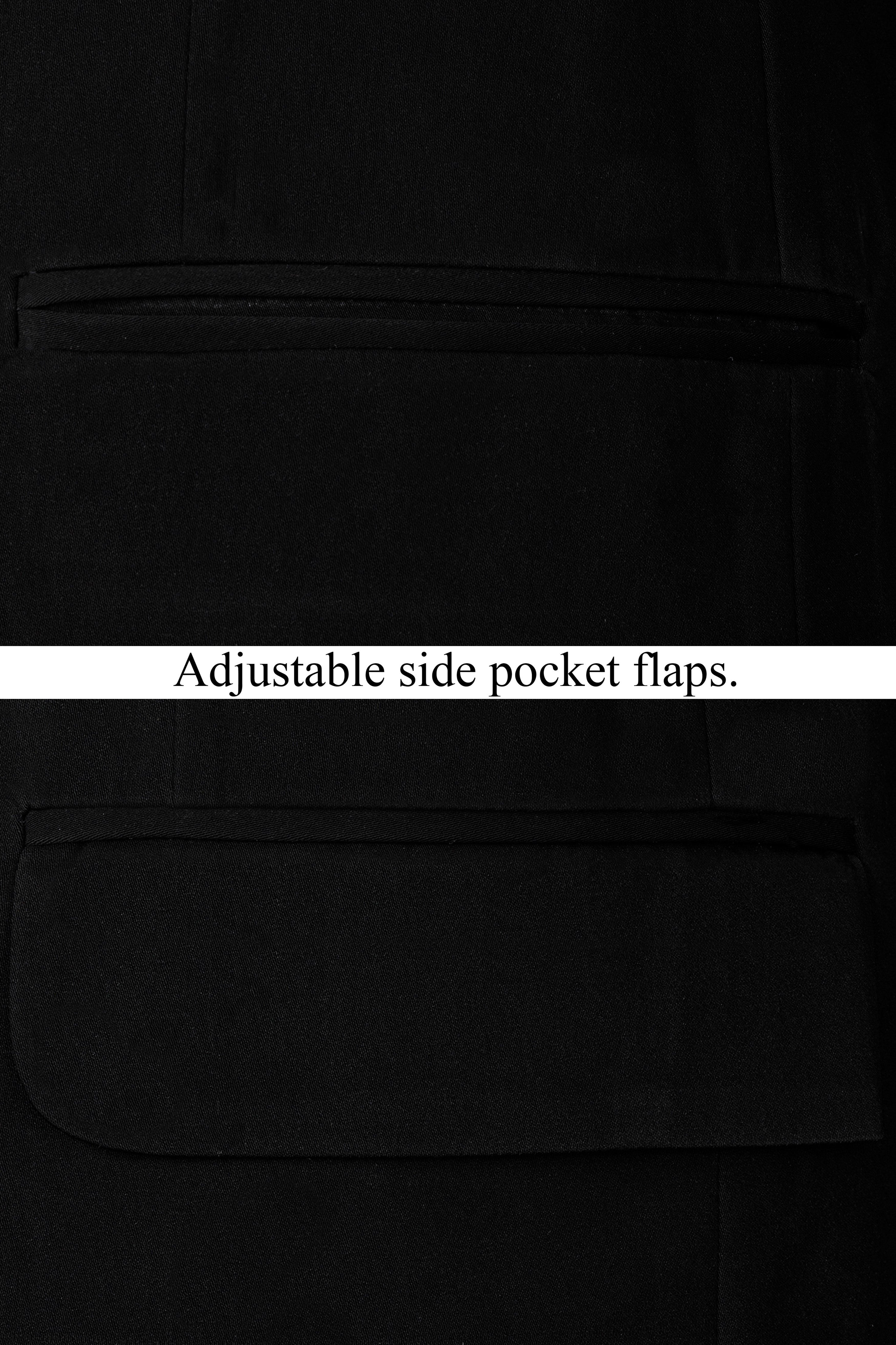 Noirex-Korean Black (The Best Black We Have) Bandhgala 4-Way Stretch Wrinkle-Free Fluid Drape Fabric Blazer