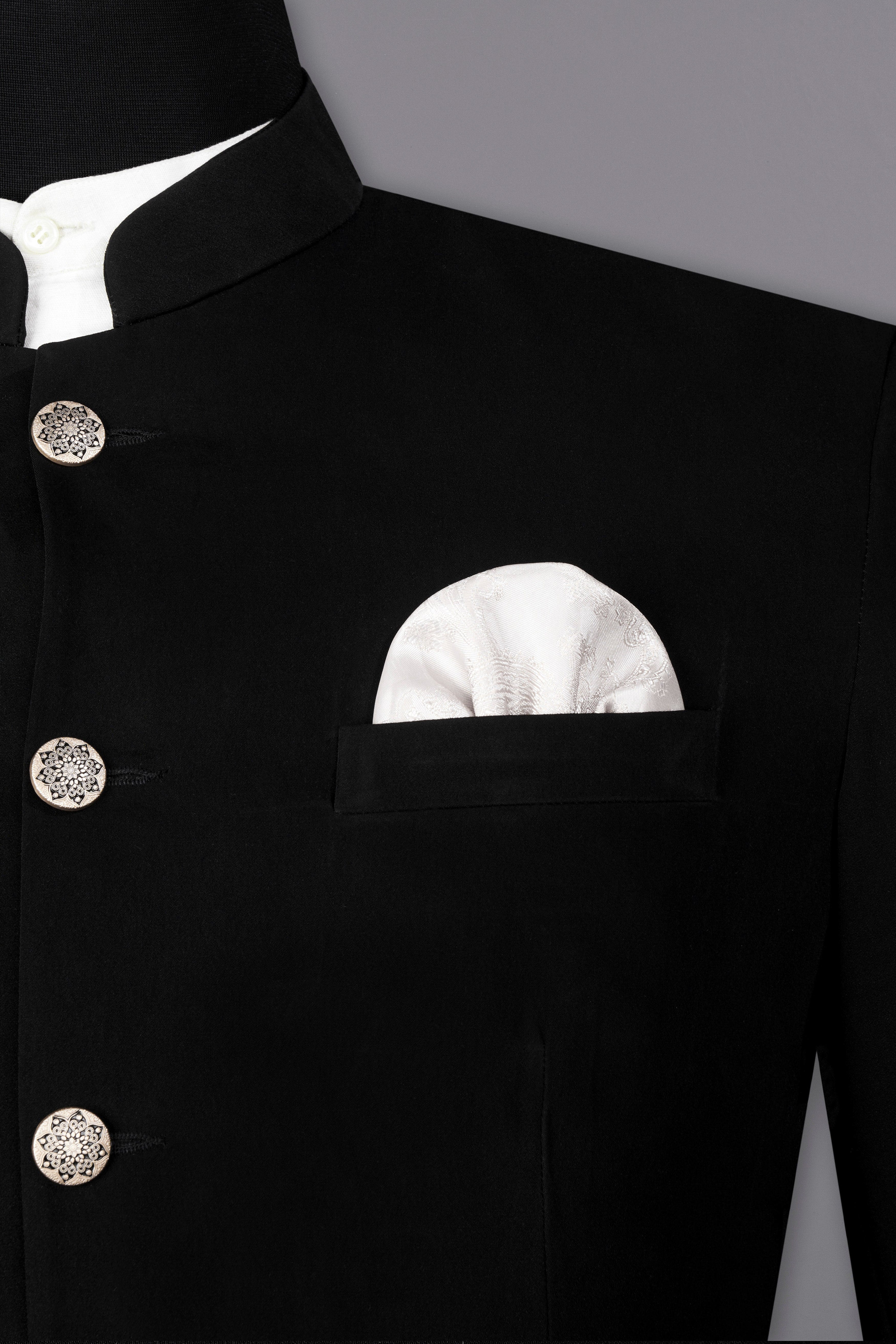 Noirex-Korean Black (The Best Black We Have) Bandhgala 4-Way Stretch Wrinkle-Free Fluid Drape Fabric Blazer