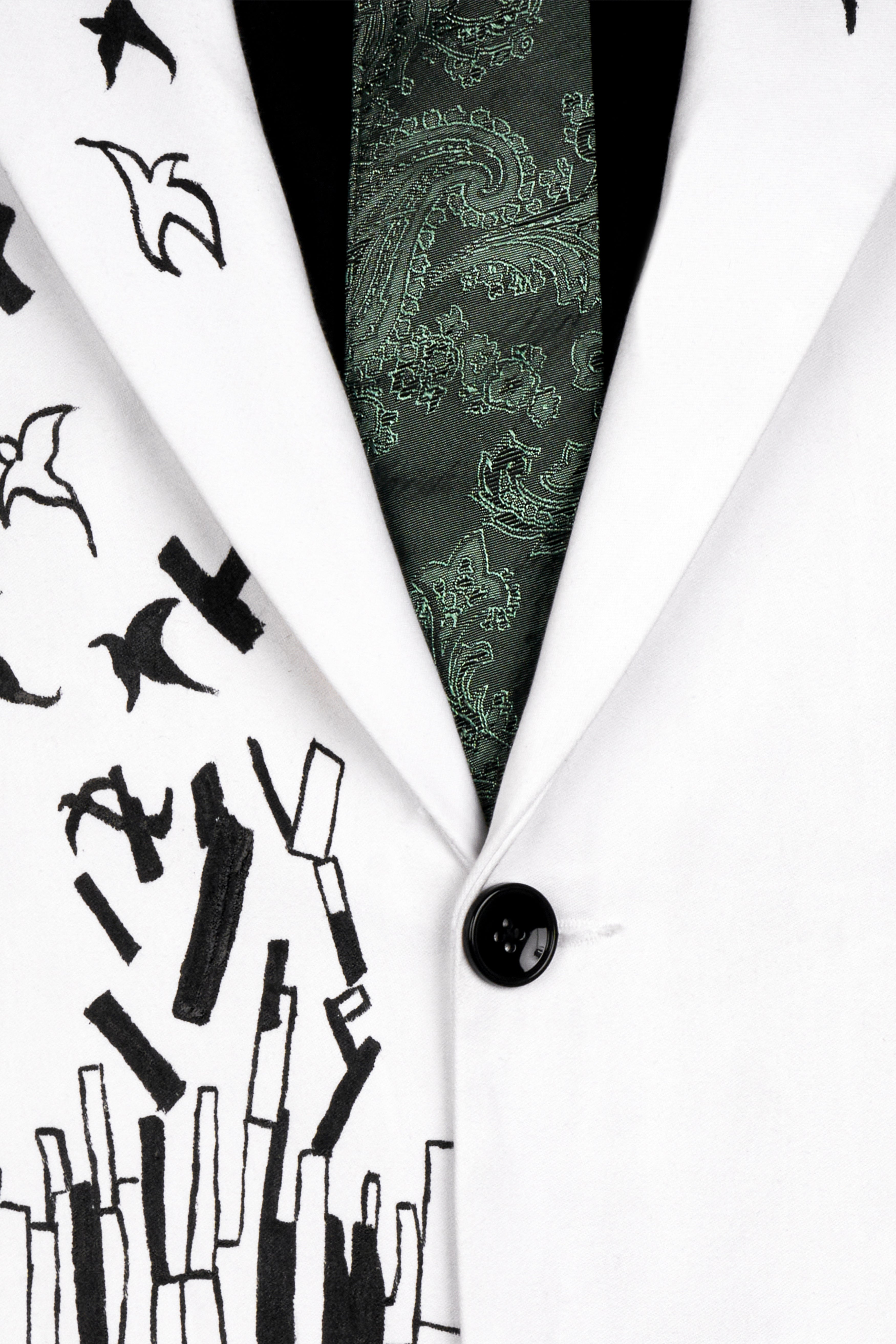 Bright White With Attractive Stretchable Hand Painted Single Breasted Designer Blazer