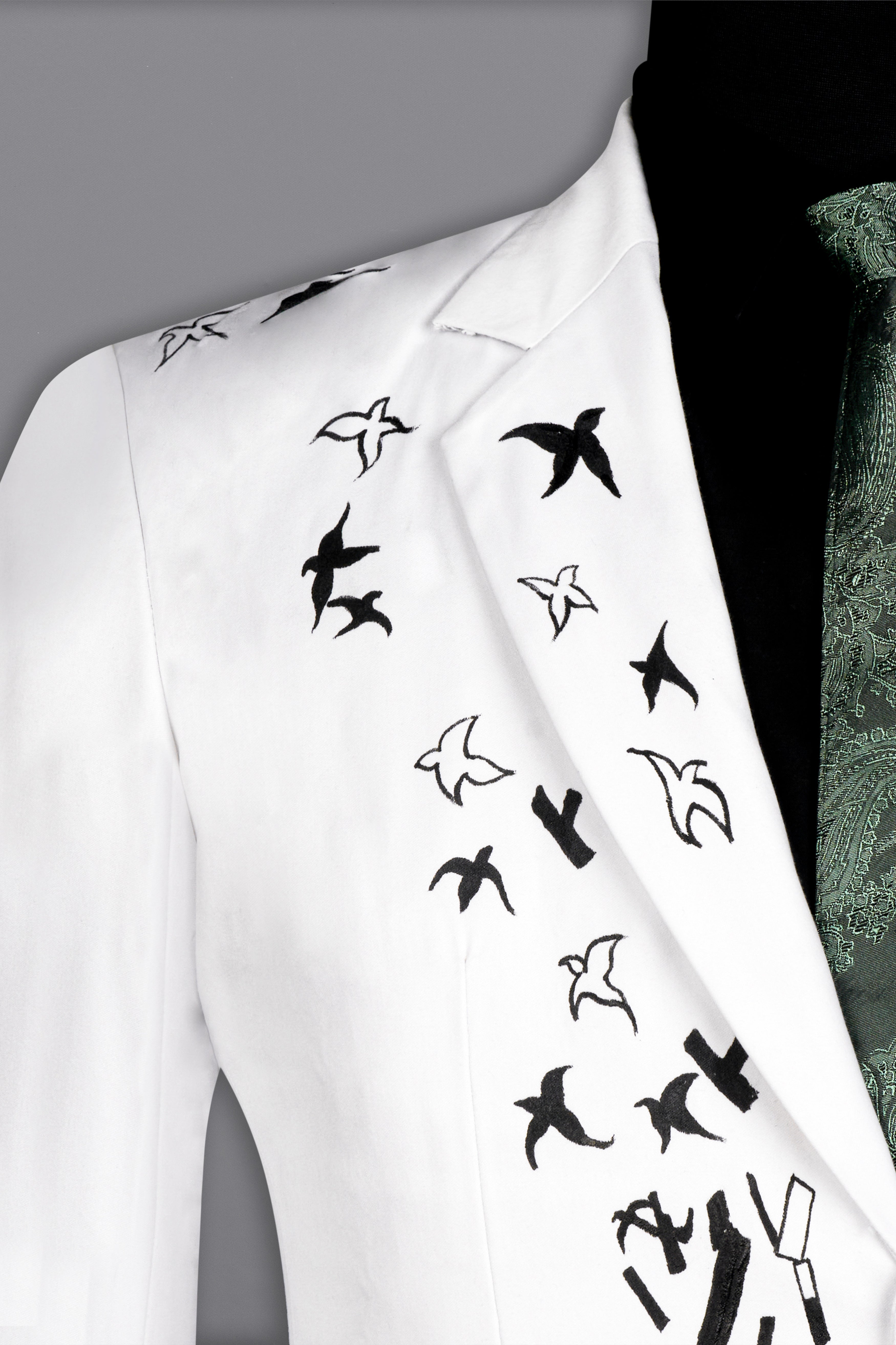 Bright White With Attractive Stretchable Hand Painted Single Breasted Designer Blazer