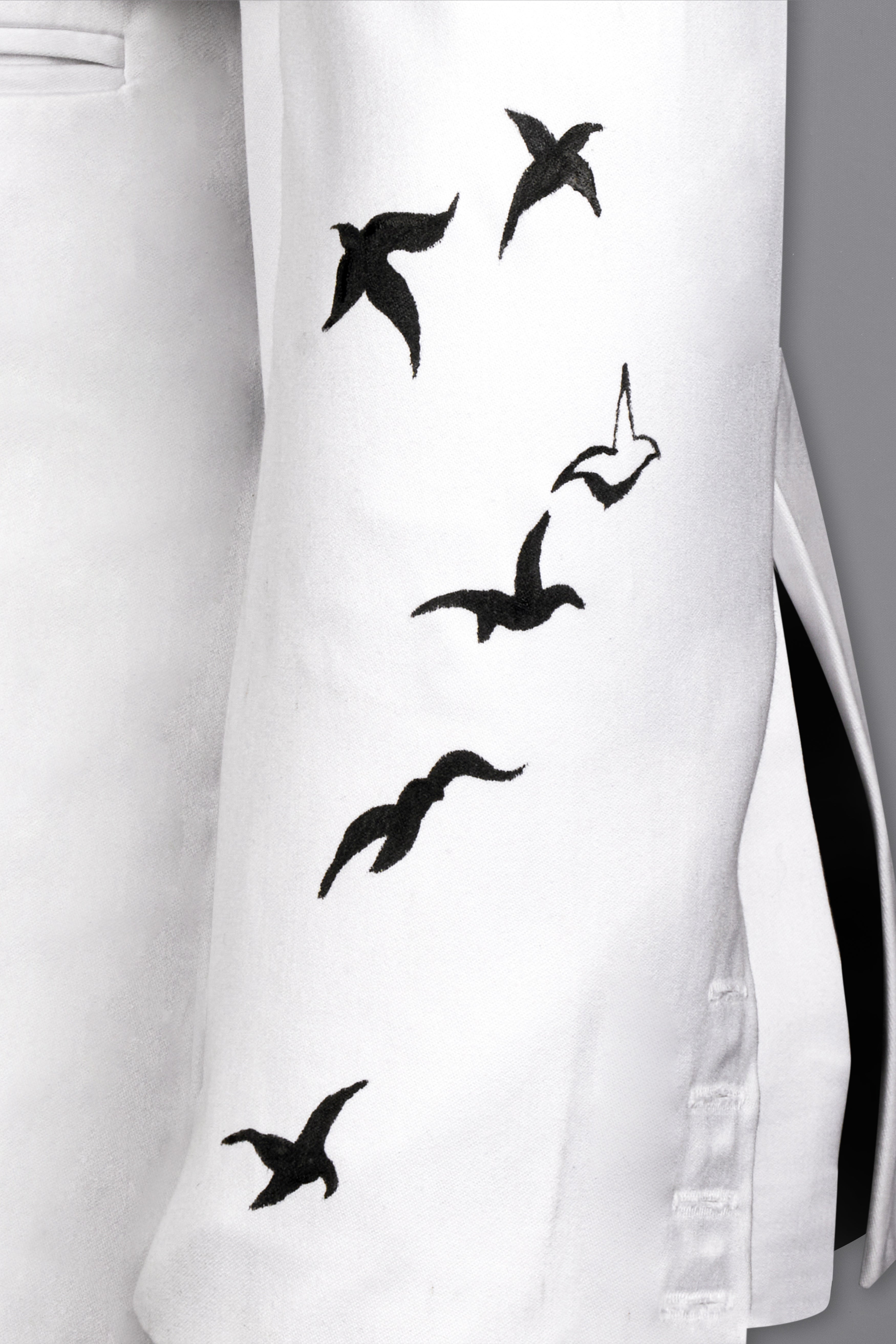 Bright White With Attractive Stretchable Hand Painted Single Breasted Designer Blazer