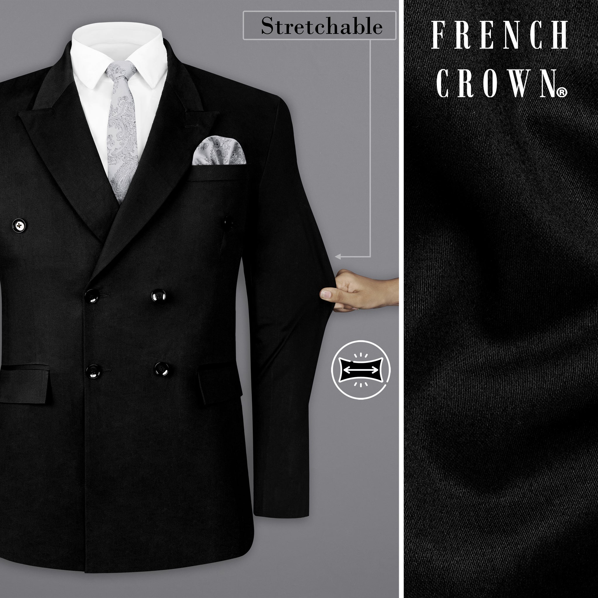 Mens Double Breasted Poplin Dress Blazer in Black