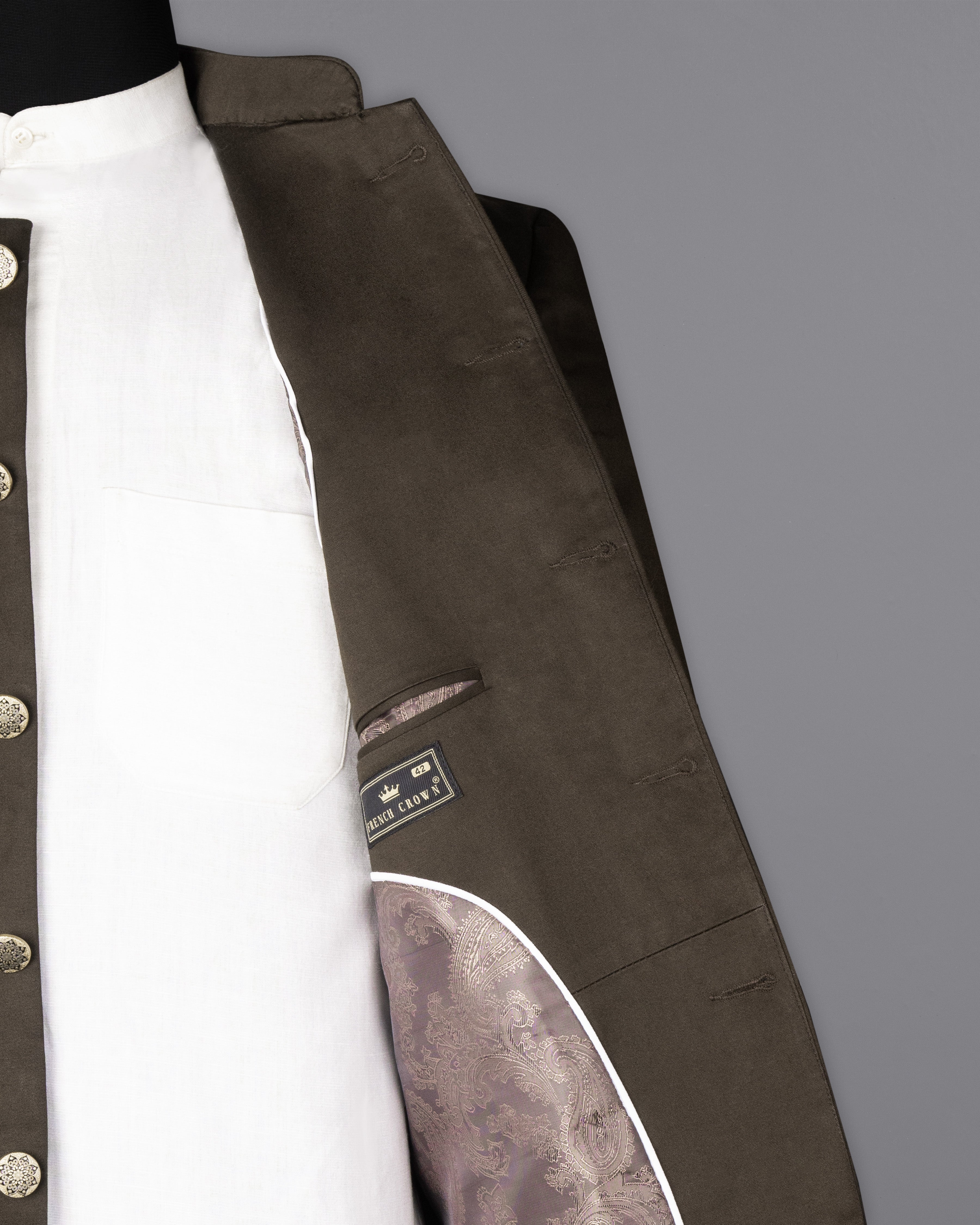 Walnut Brown Stretchable Premium Cotton Bandhgala traveler Blazer