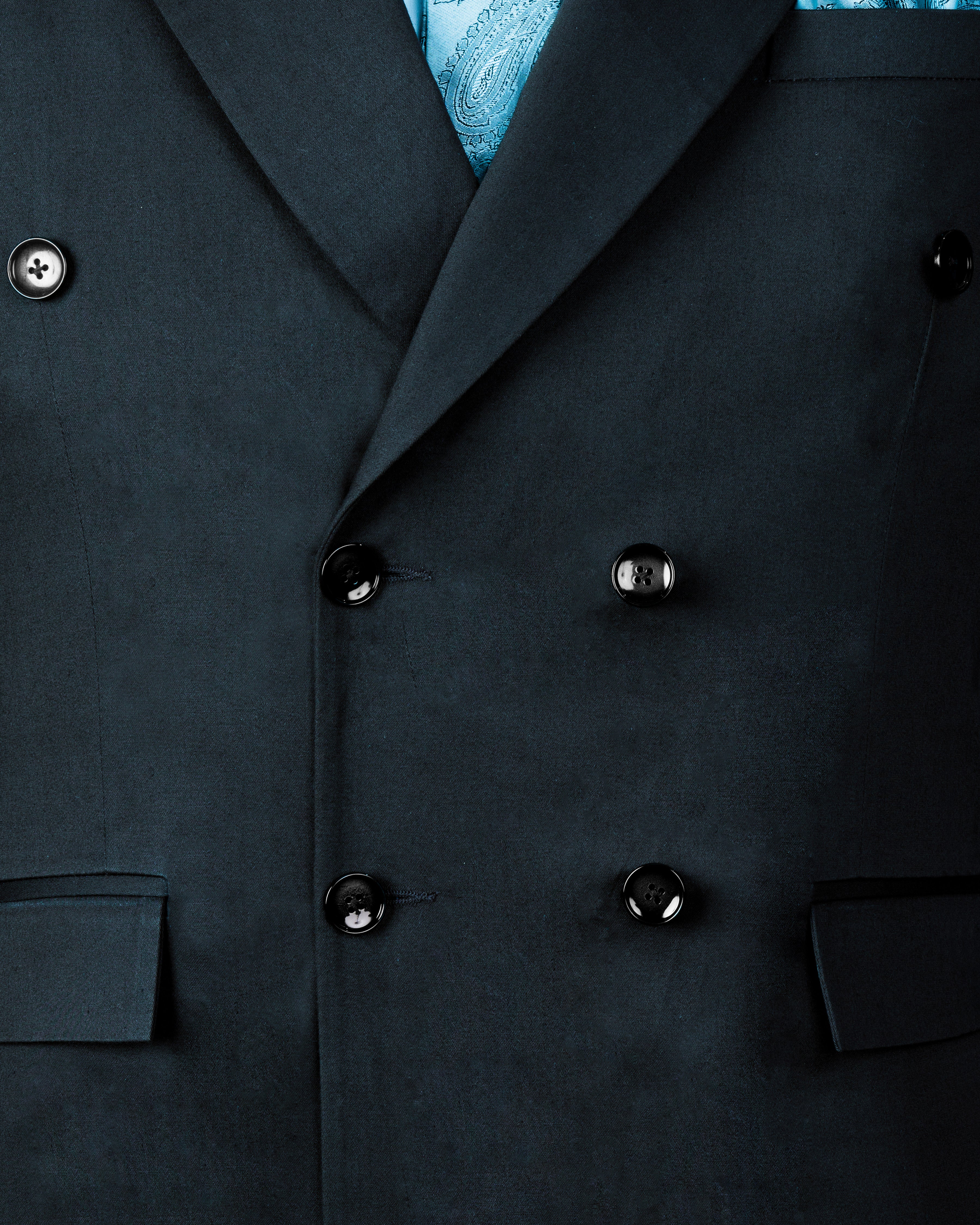 Timber Sea Green Solid Stretchable Premium Cotton Double Breasted traveler Blazer