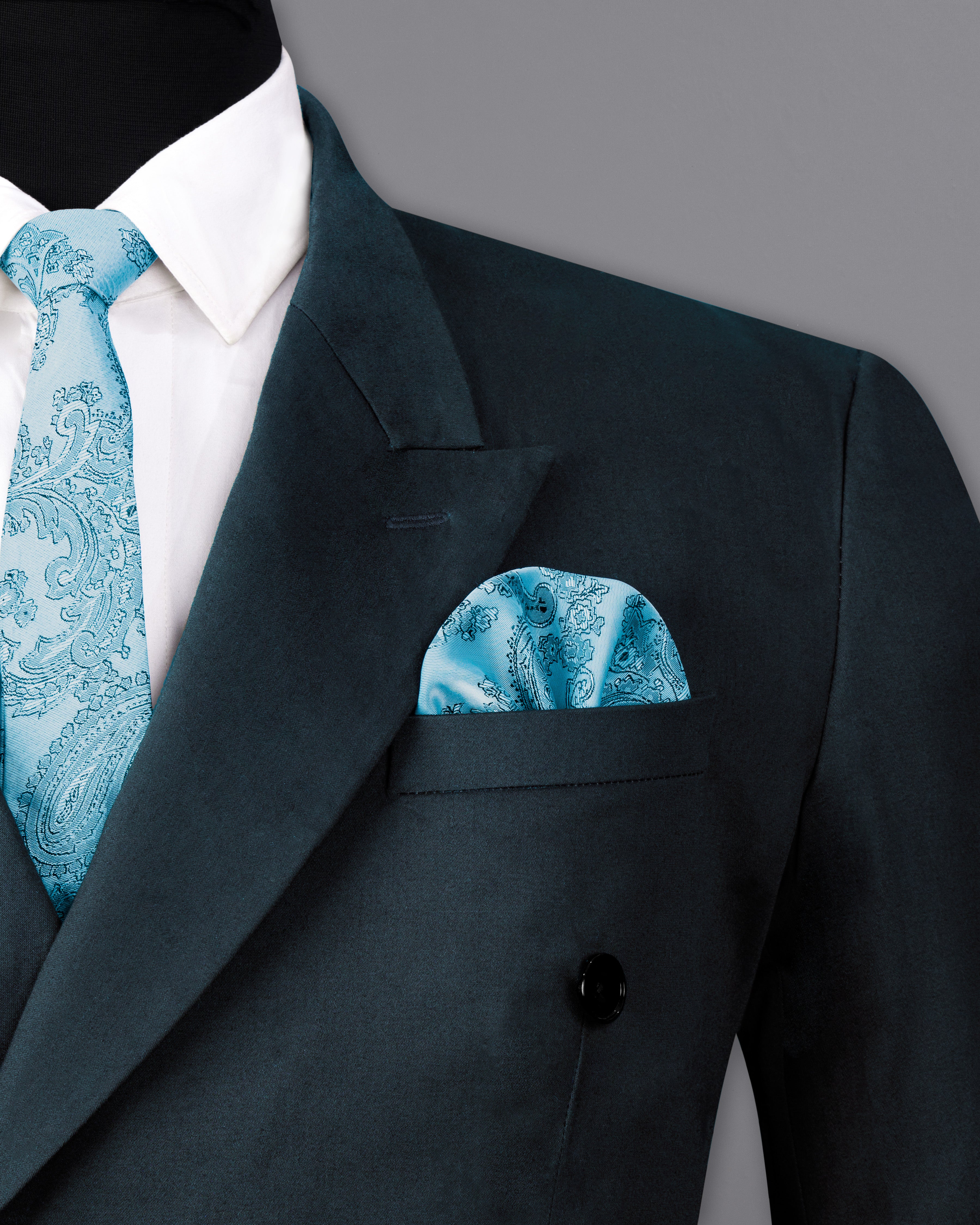 Timber Sea Green Solid Stretchable Premium Cotton Double Breasted traveler Blazer