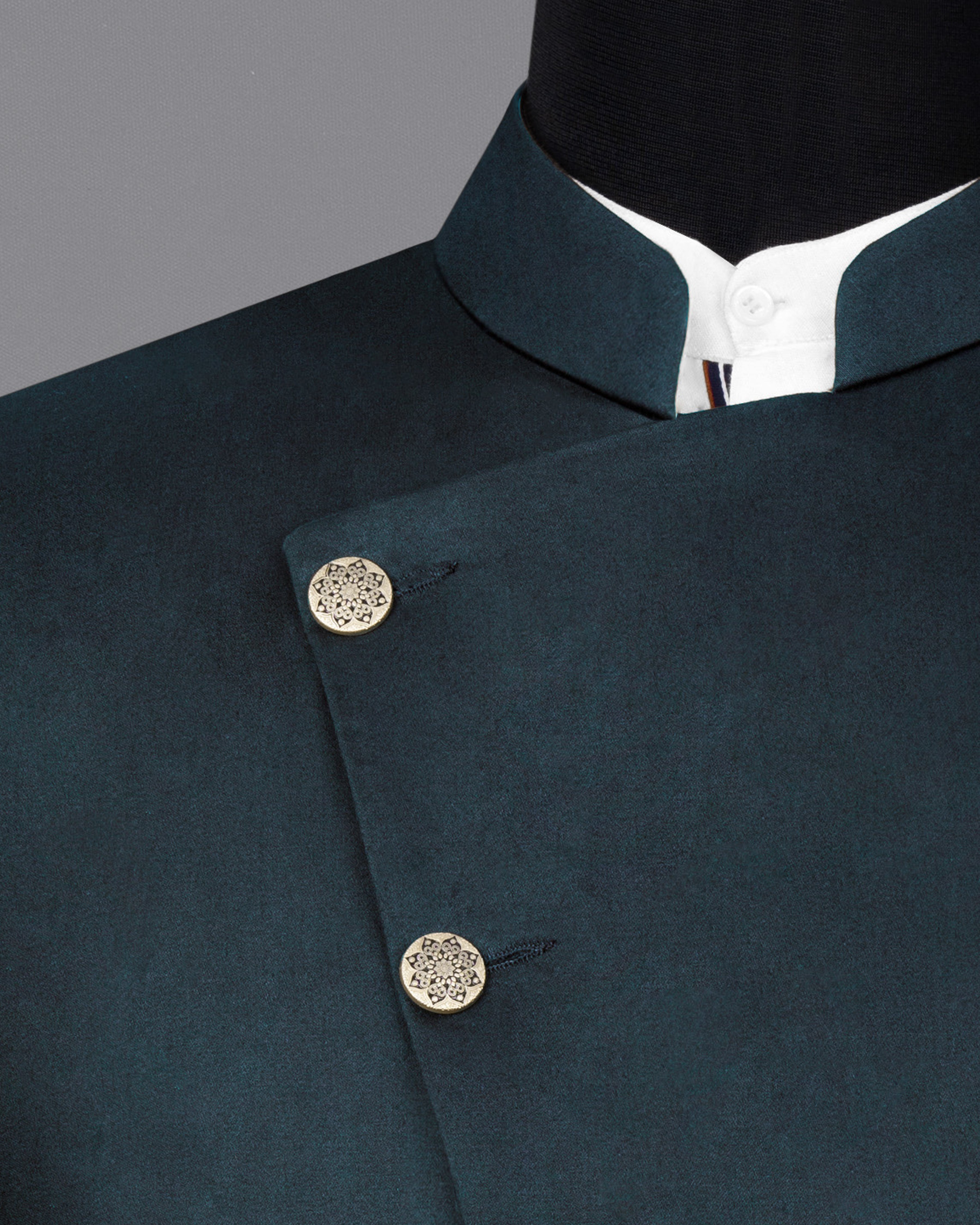 Timber Sea Green Cross Placket Stretchable Premium Cotton Bandhgala traveler Blazer