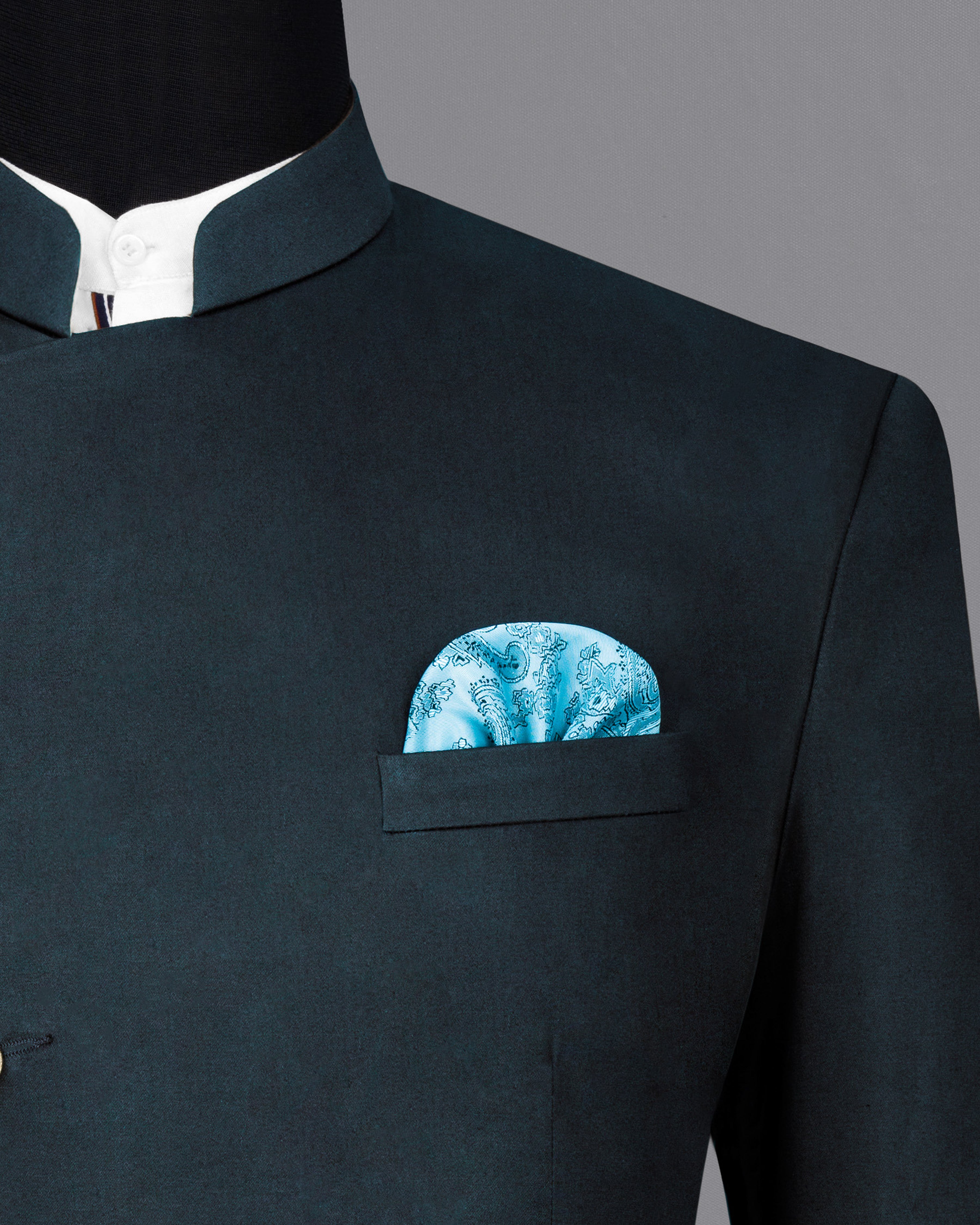 Timber Sea Green Cross Placket Stretchable Premium Cotton Bandhgala traveler Blazer