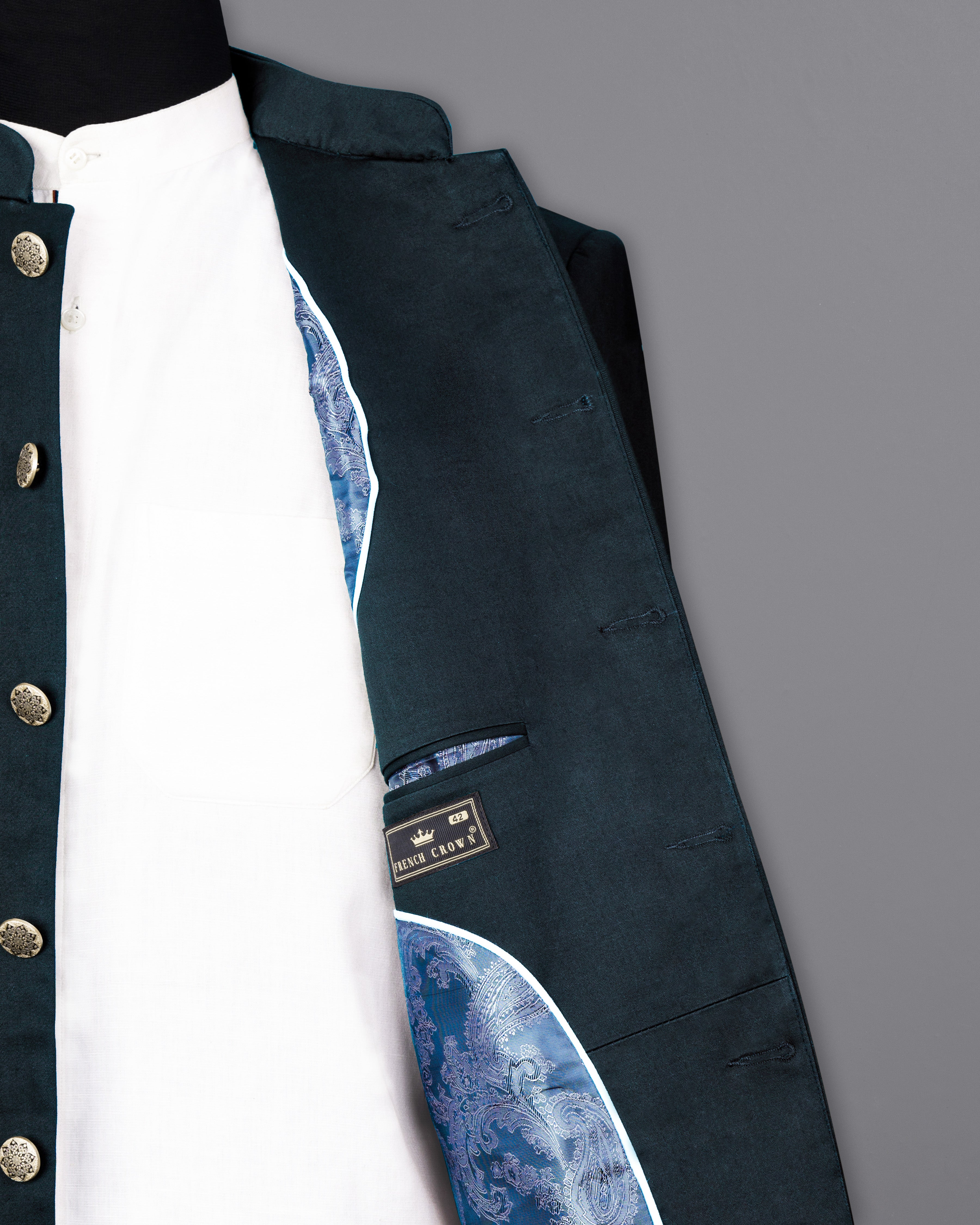 Timber Sea Green Cross Placket Stretchable Premium Cotton Bandhgala traveler Blazer