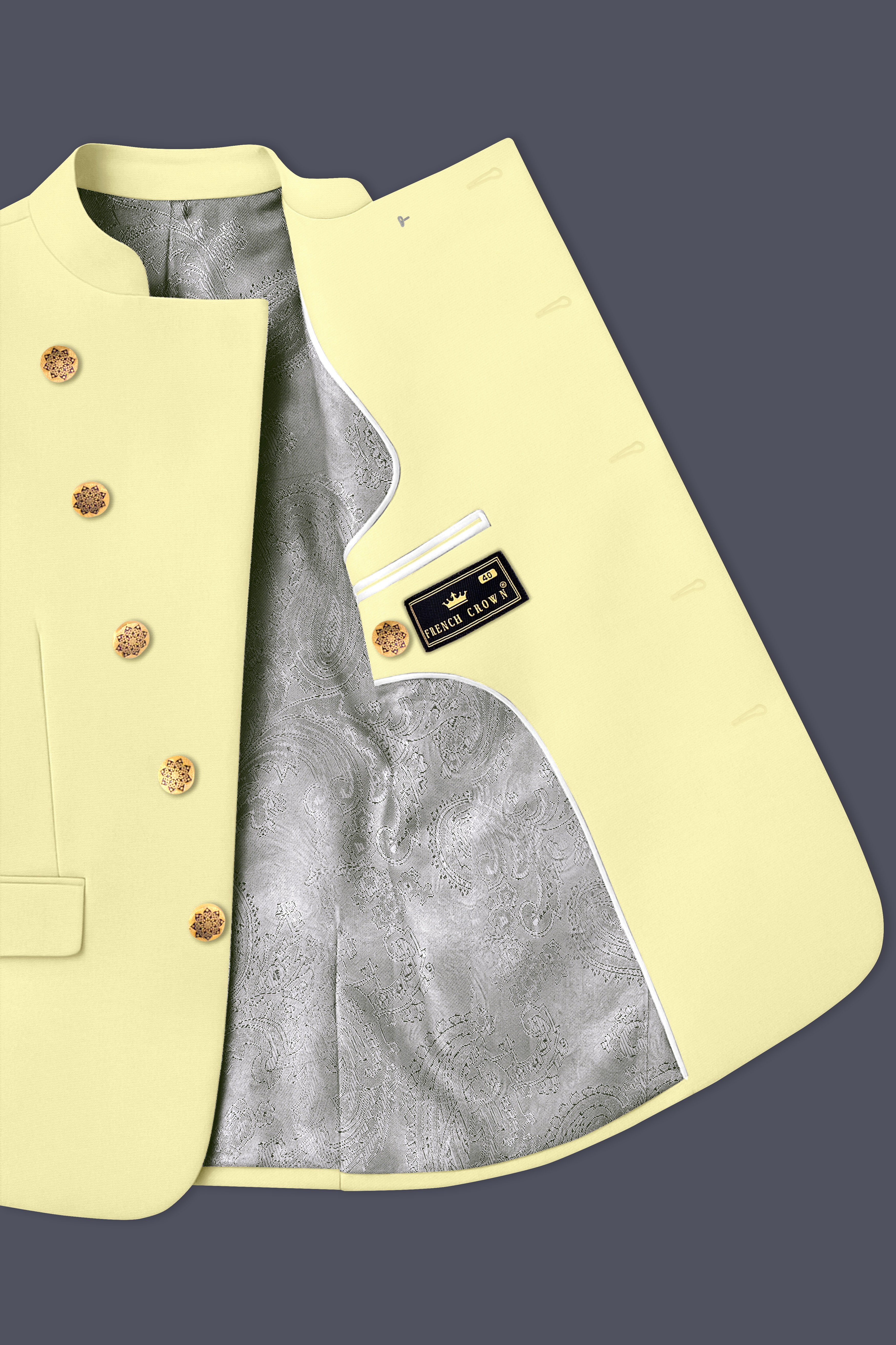 Maize Cream Cross Placket Bandhgala Premium Cotton Stretchable traveler Blazer