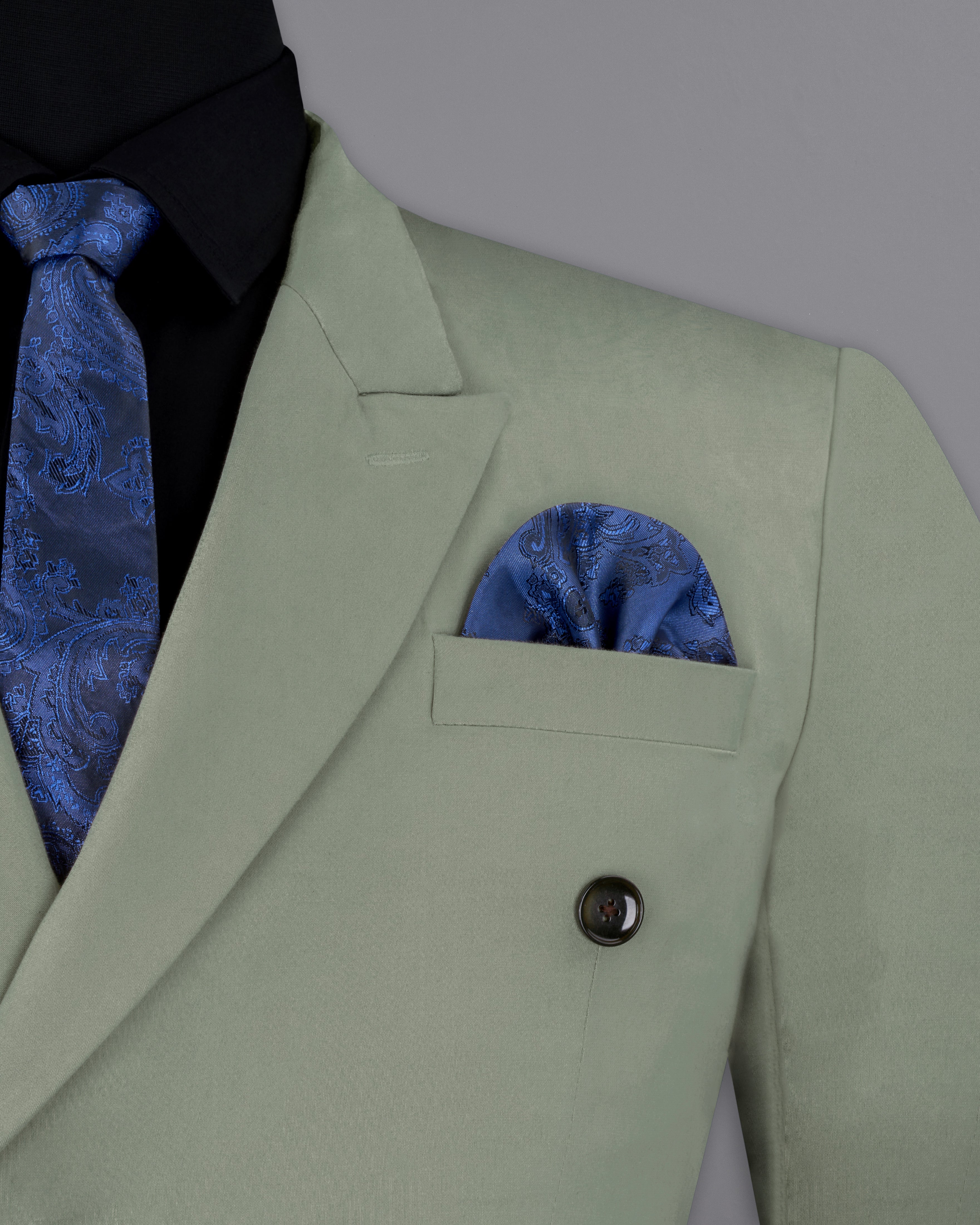 Granite Green Stretchable Double Breasted Premium Cotton traveler Blazer