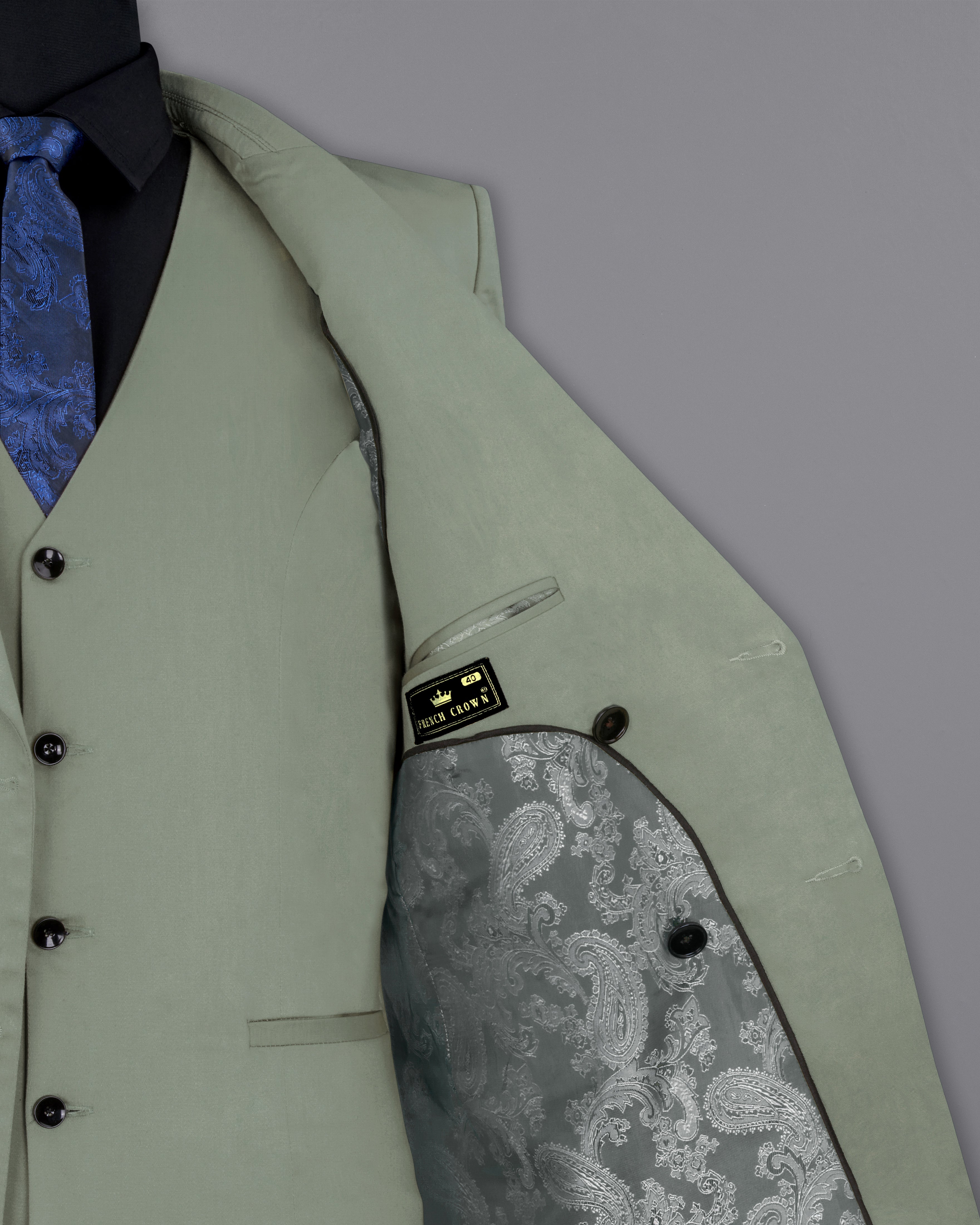 Granite Green Stretchable Double Breasted Premium Cotton traveler Blazer