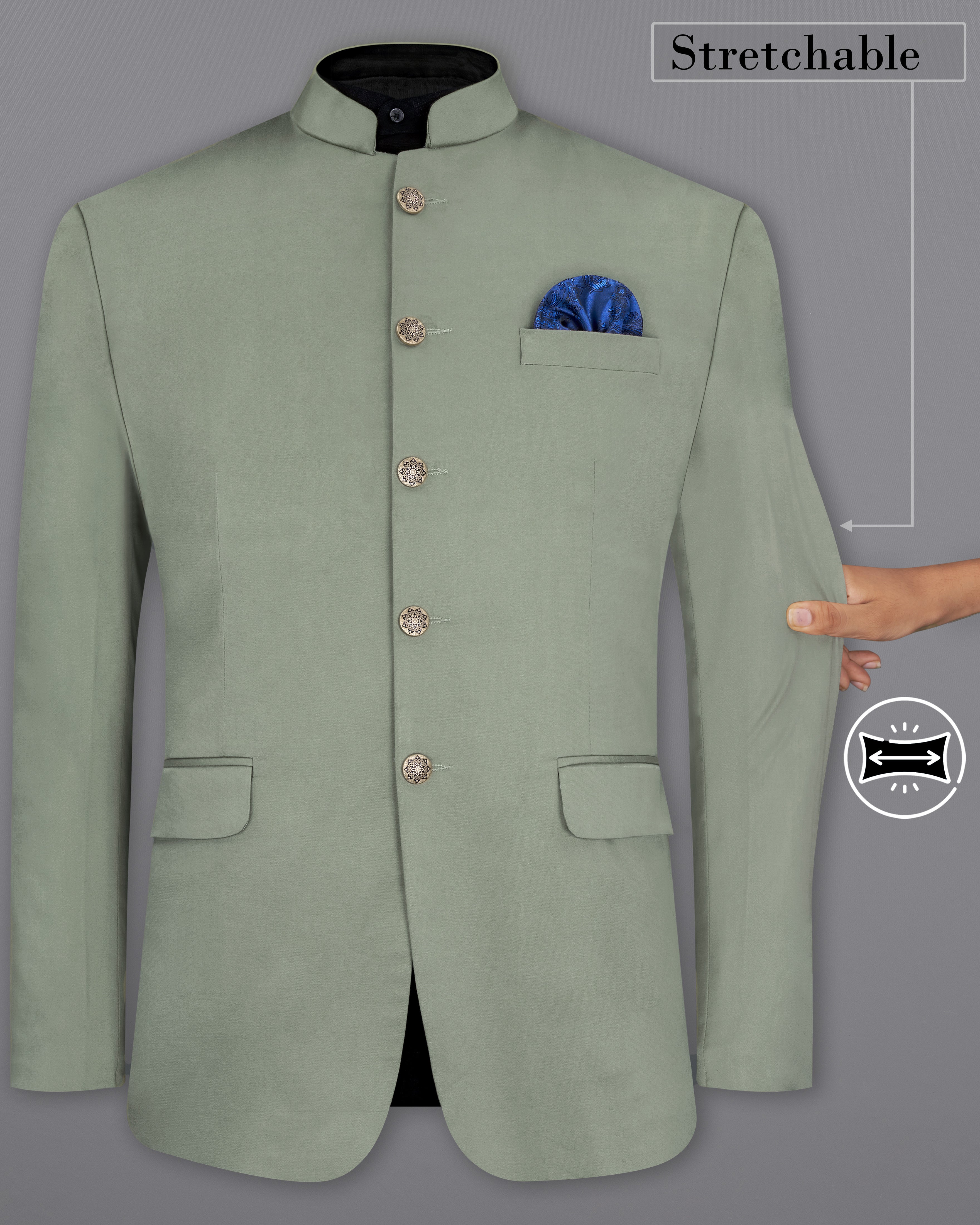 Granite Green Bandhgala Premium Cotton Stretchable traveler Blazer